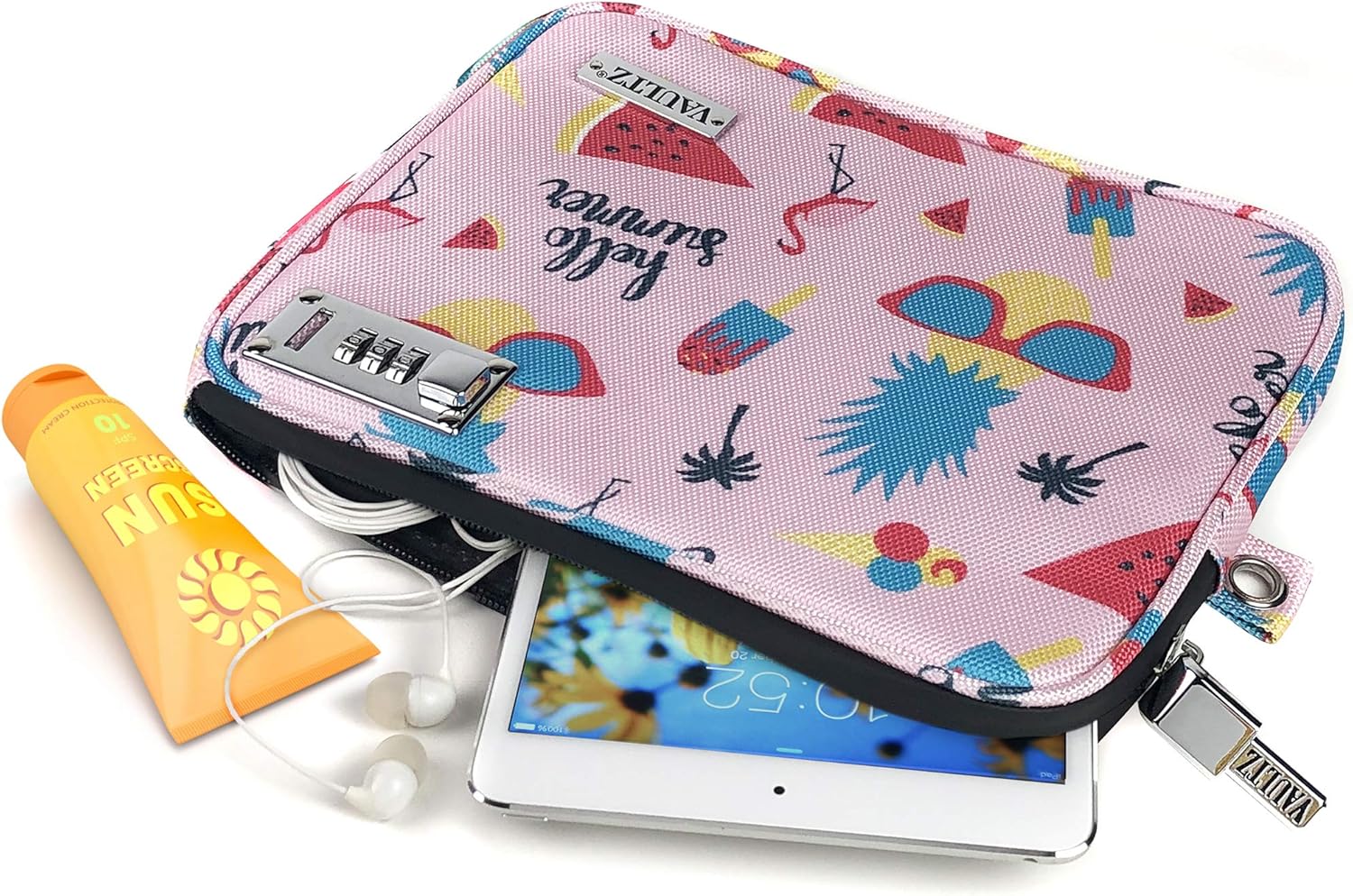 Vaultz Bolsa de dinero con candado, bolsa de bloqueo combinada resistente al agua con correa para efectivo, piscina, playa, banco o viajes, 7.5 x 9