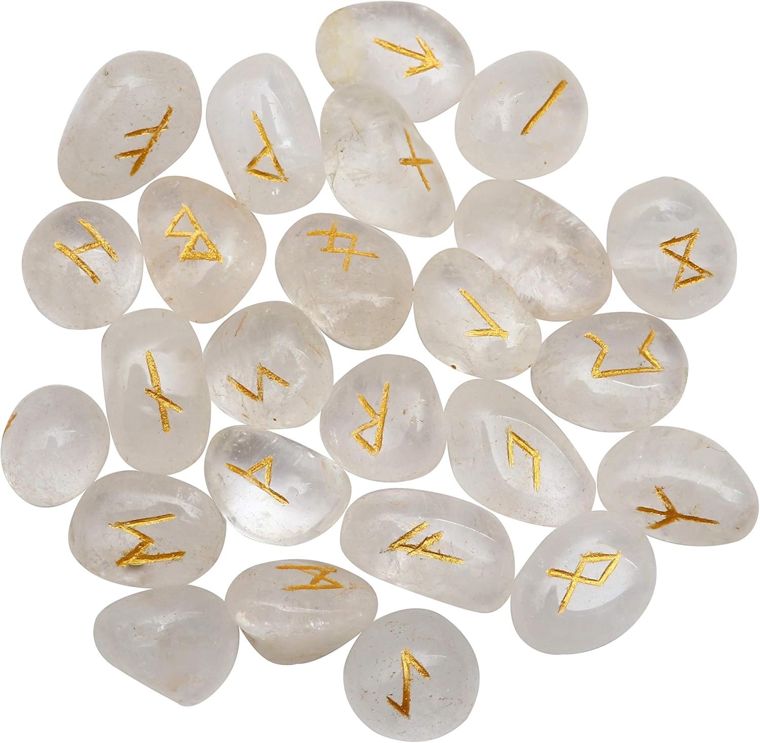 FASHIONZAADI Cuarzo transparente, símbolos grabados, piedras de runas, herramientas de adivinación, cosas de bruja, cristales y piedras, piedras de