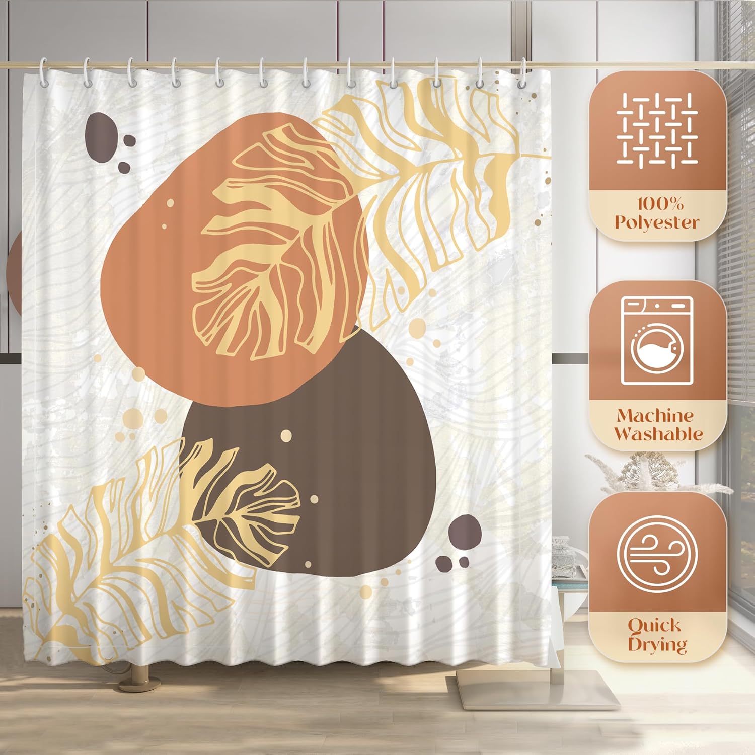 Cortinas de ducha modernas para decoración de baño, juego de cortinas de ducha bohemias lavables con 12 ganchos para artículos esenciales de