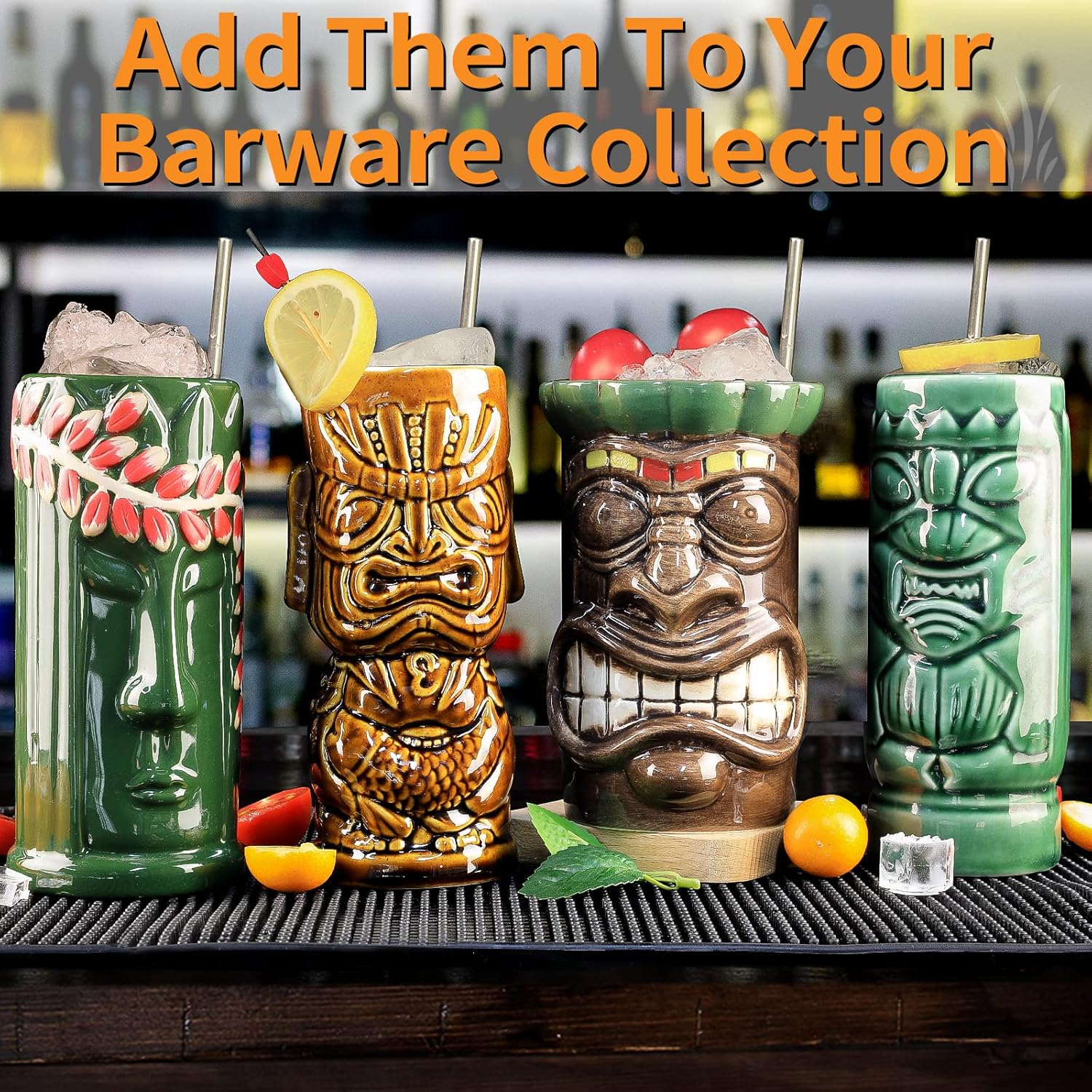 Tiki – Juego de 8 tazas de cerámica hawaiana para fiestas, tazas de bar Tiki para cócteles, tazas tropicales de alta calidad para fiestas exóticas