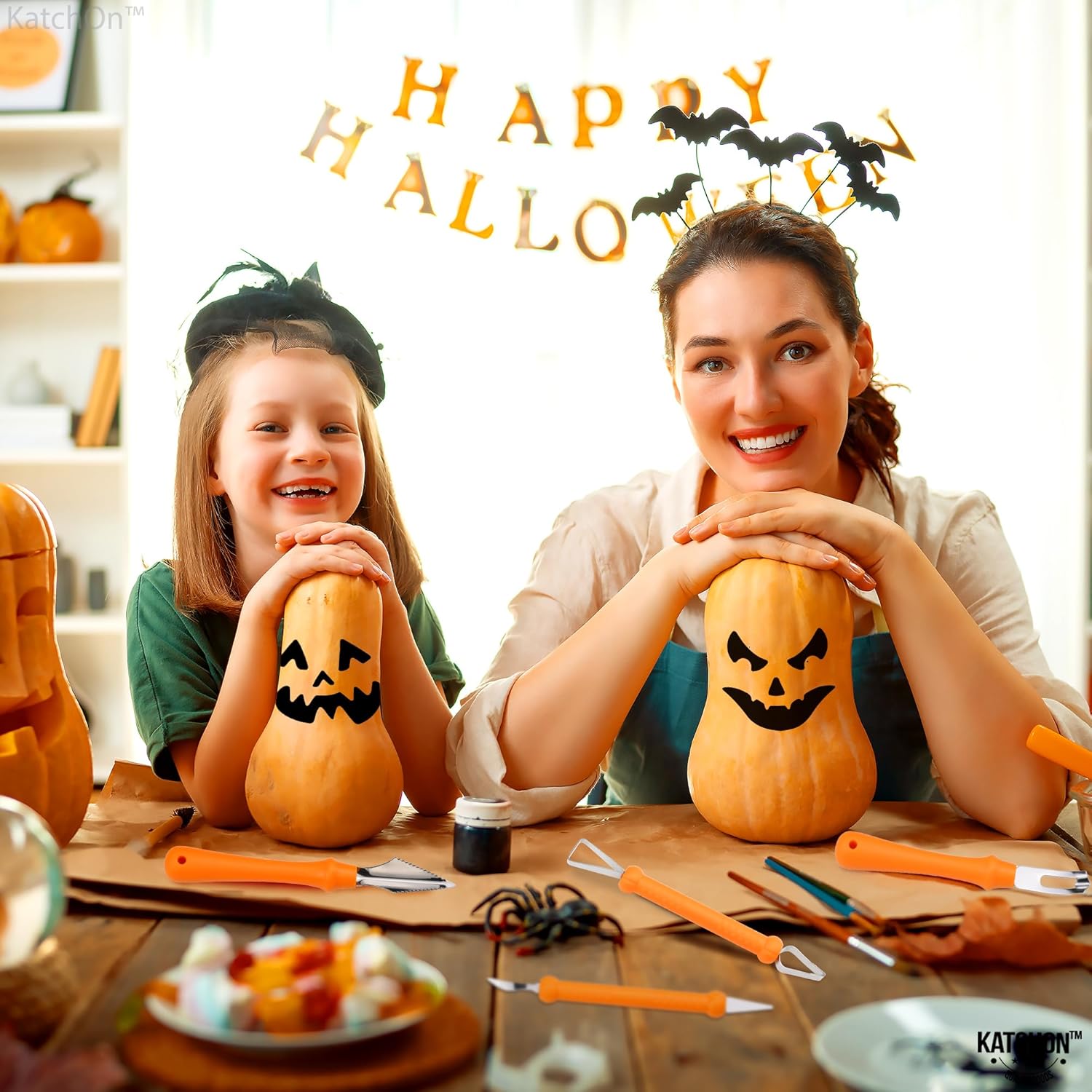KatchOn, Kit de tallado de calabaza de Halloween, paquete de 13, herramientas profesionales de escultura de calabaza con plantillas, 18 piezas,