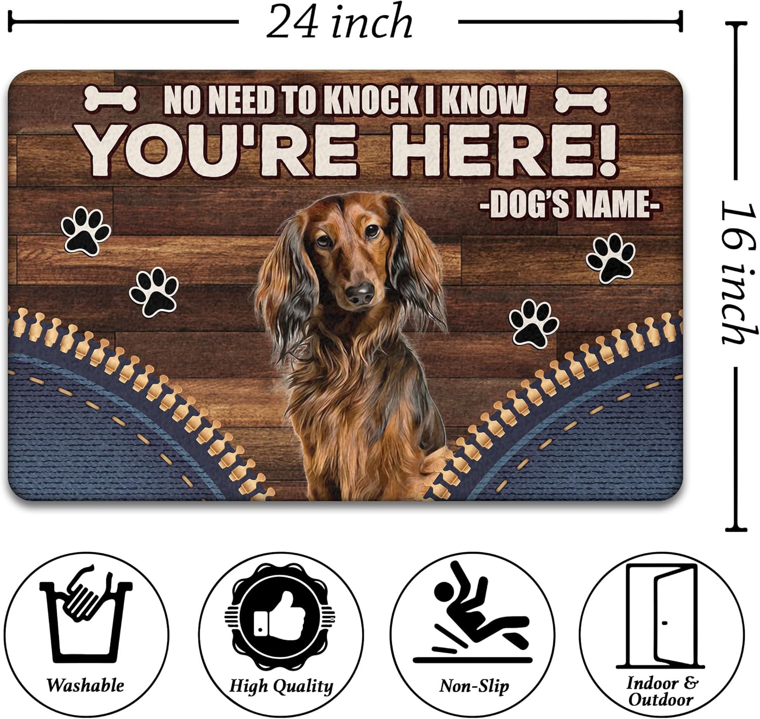 PREZZY Dachshund – Tapete de puerta personalizado con nombre de perro para puerta delantera, entrada al aire libre, antideslizante, divertido regalo