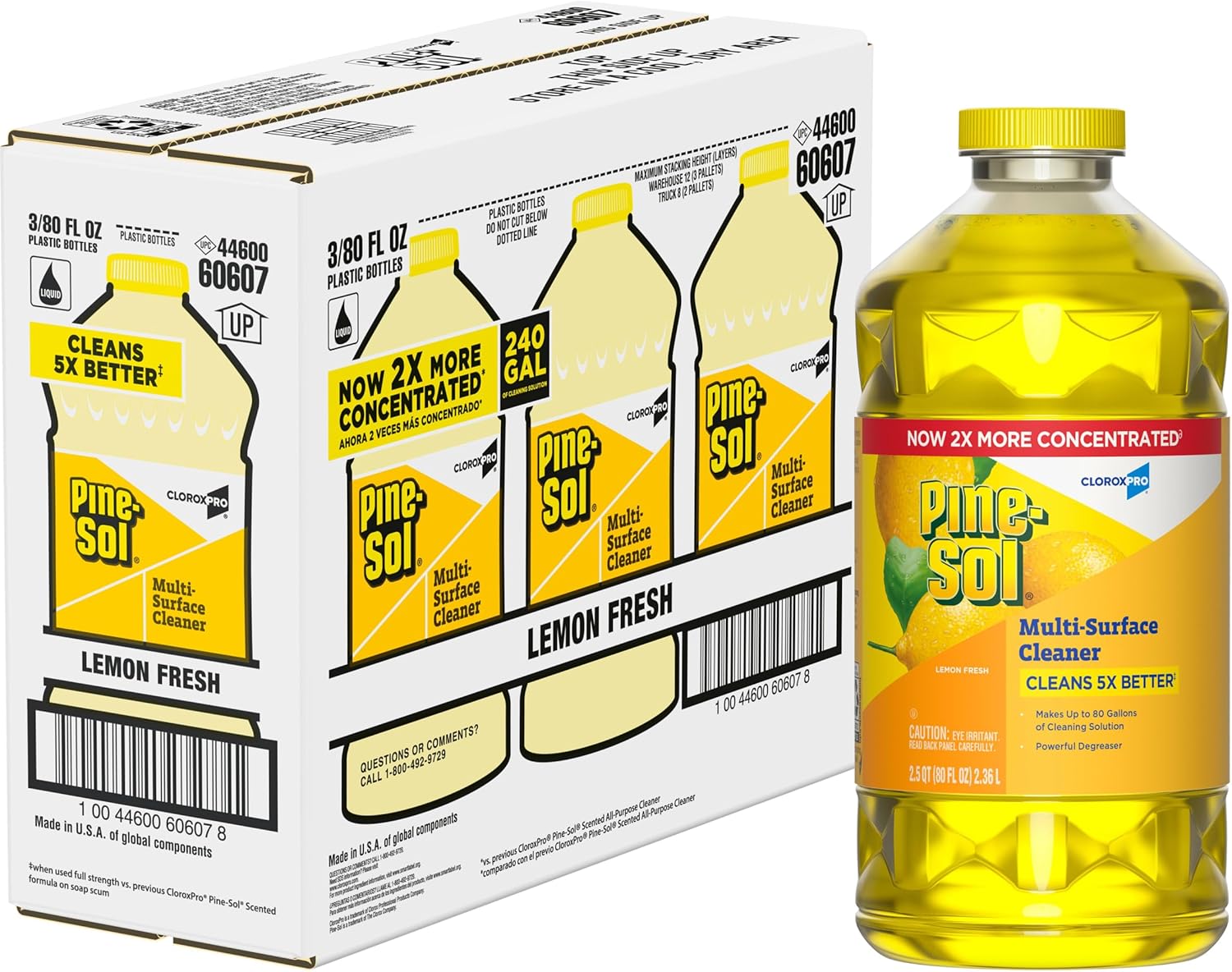 CloroxPro Pine-Sol Limpiador multisuperficie, fórmula concentrada 2x, limón fresco, 80 onzas líquidas, paquete de 3