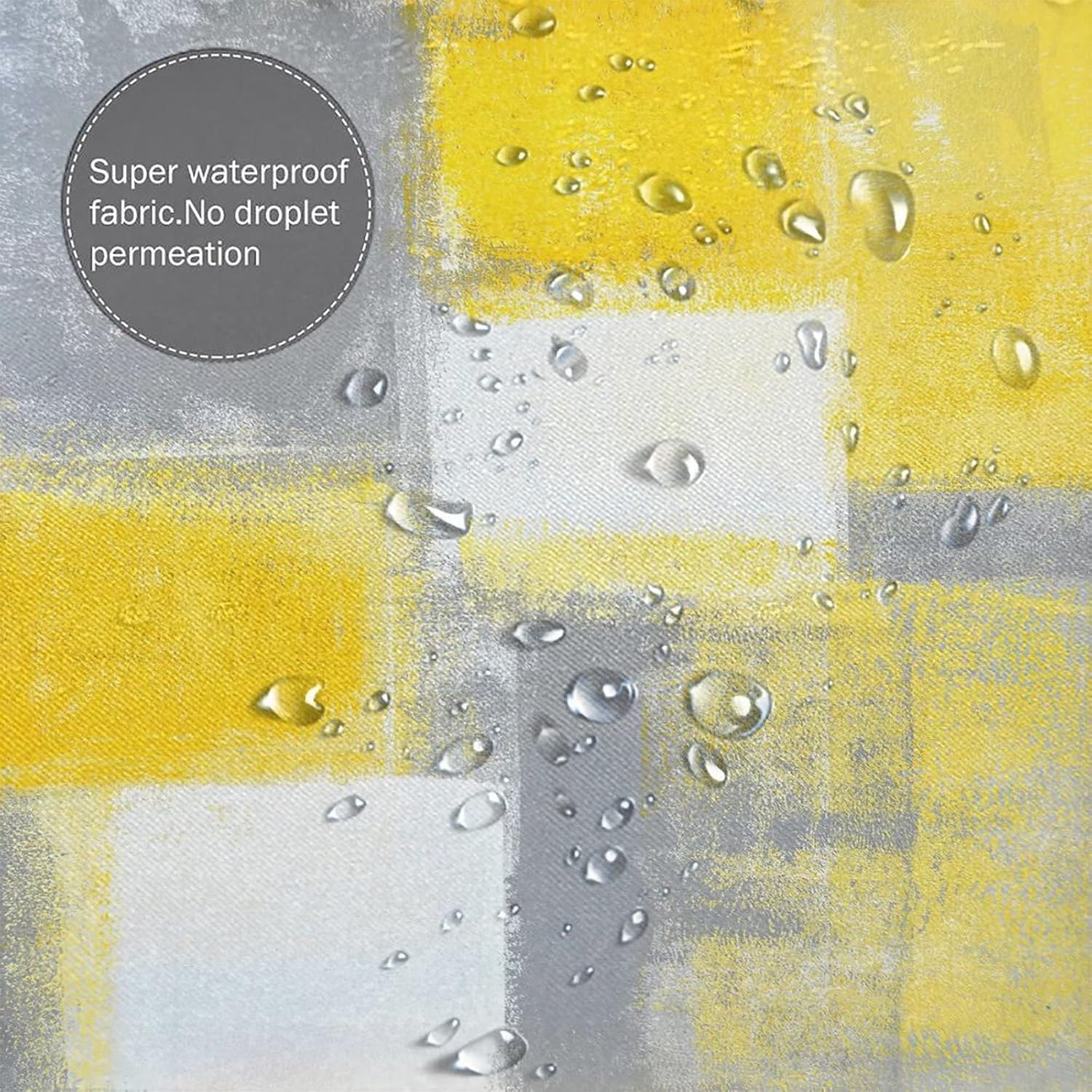 Cortinas de ducha con pintura de arte abstracto, cortinas de ducha con estampado 3D de acuarela gris y amarillo, juego de cortinas de baño con 12