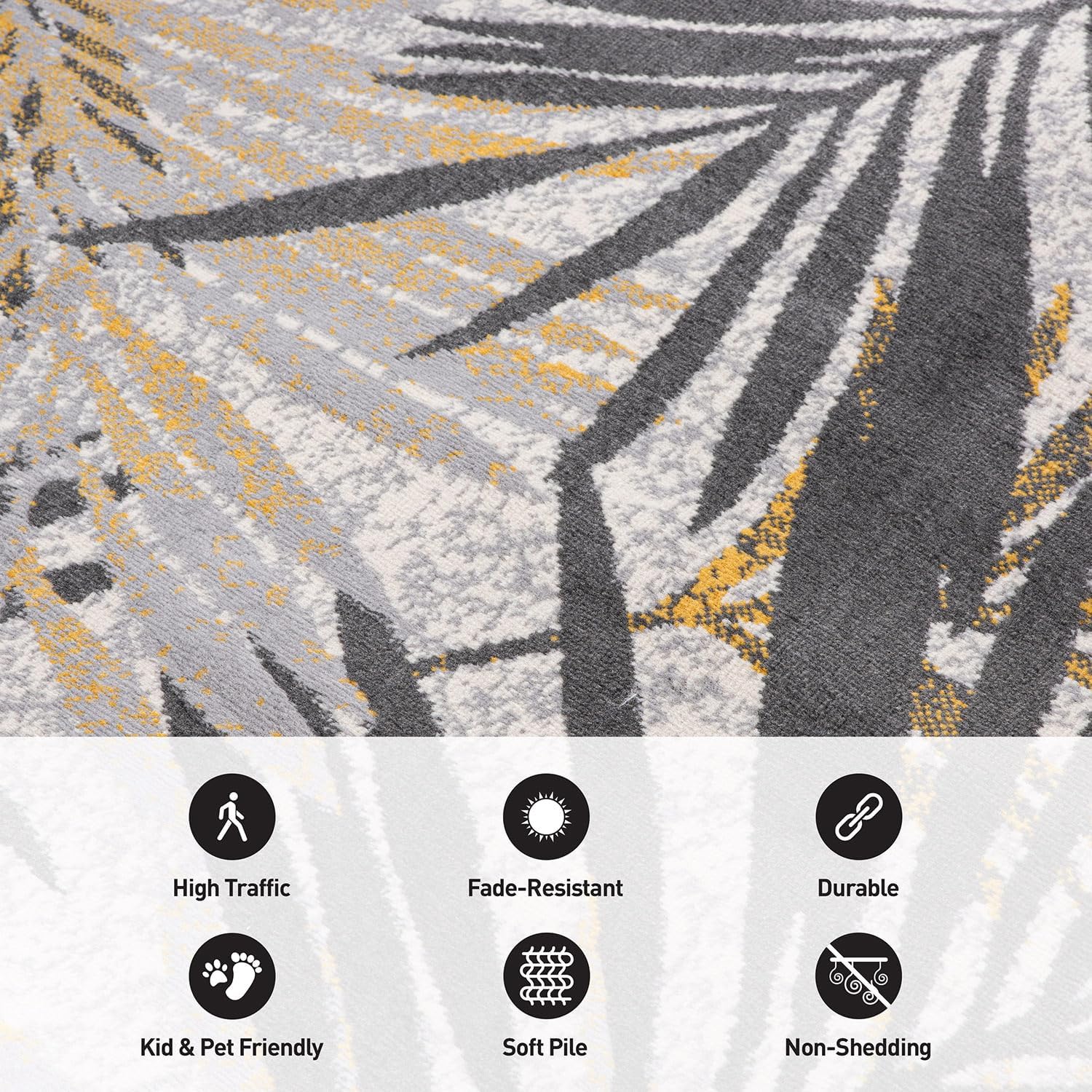 Rugshop Edinburgh – Alfombra suave resistente a las manchas, diseño de hojas florales, 2 x 3 pies, color amarillo