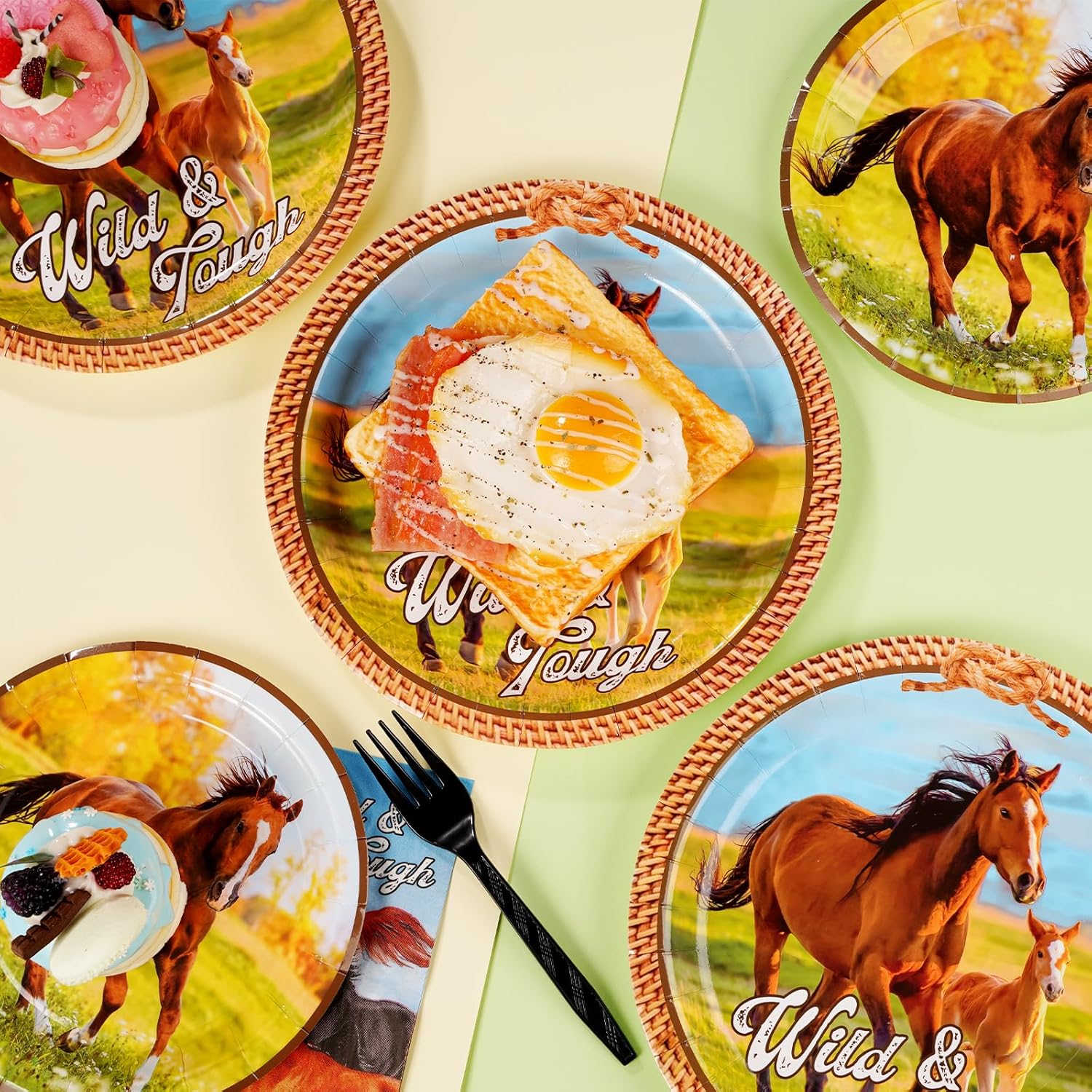 96 piezas de suministros para fiestas de caballos, platos de caballo, vajilla de caballo, incluye platos de papel de caballo, servilletas,
