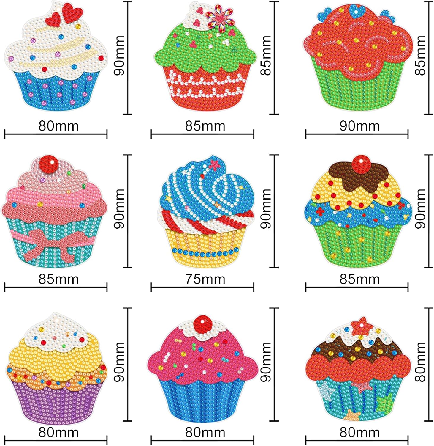 LXTONG Colgante colgante de pintura de diamantes para cupcakes, 9 piezas de cristal con forma especial de diamante por números, adornos colgantes