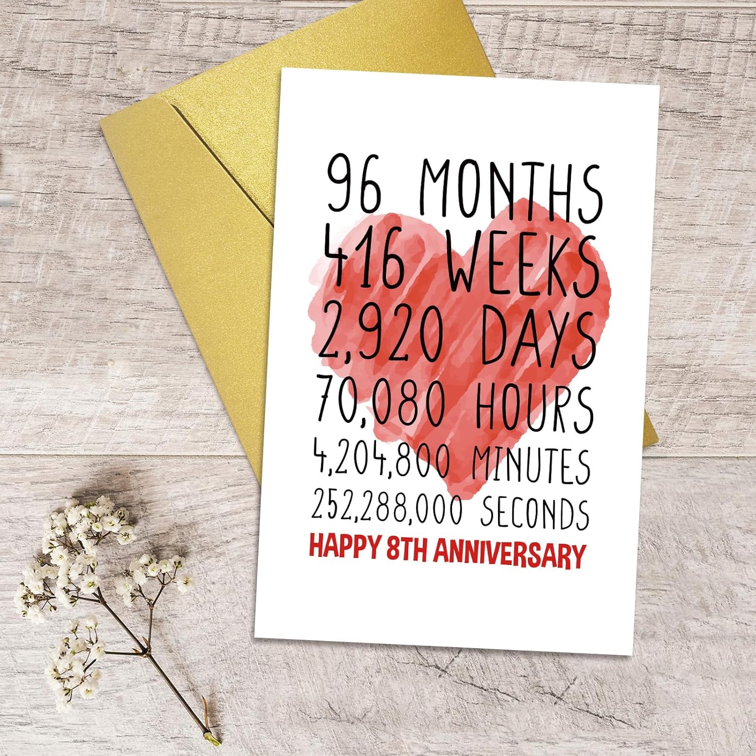 Qiliji Tarjeta de feliz octavo aniversario para él y ella, tarjeta de aniversario de boda para marido y esposa, divertida tarjeta de felicitación de