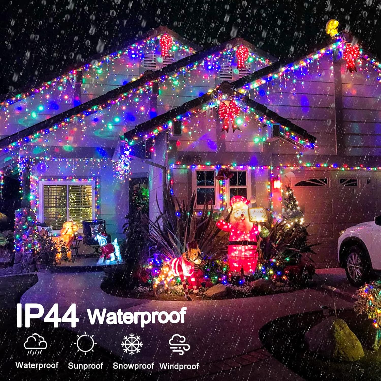 Luces de Navidad de carámbano para exteriores, 33 pies, 400 luces LED de carámbano para exteriores, luces parpadeantes para interiores con 8 modos