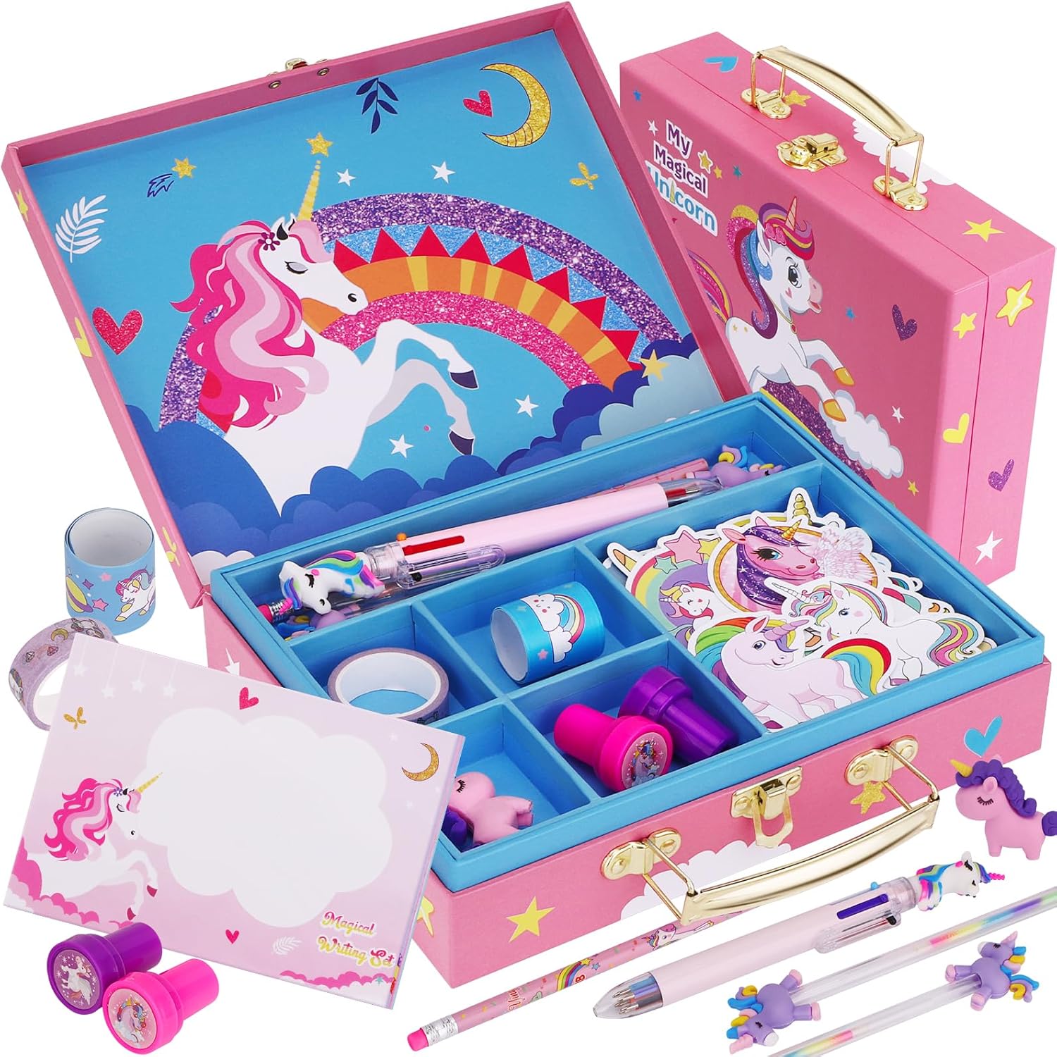 homicozy Juego de papelería de unicornio para niñas, regalos de unicornios para niñas de 5, 6, 7, 8, 9, 10 años, kit de manualidades de escritura de