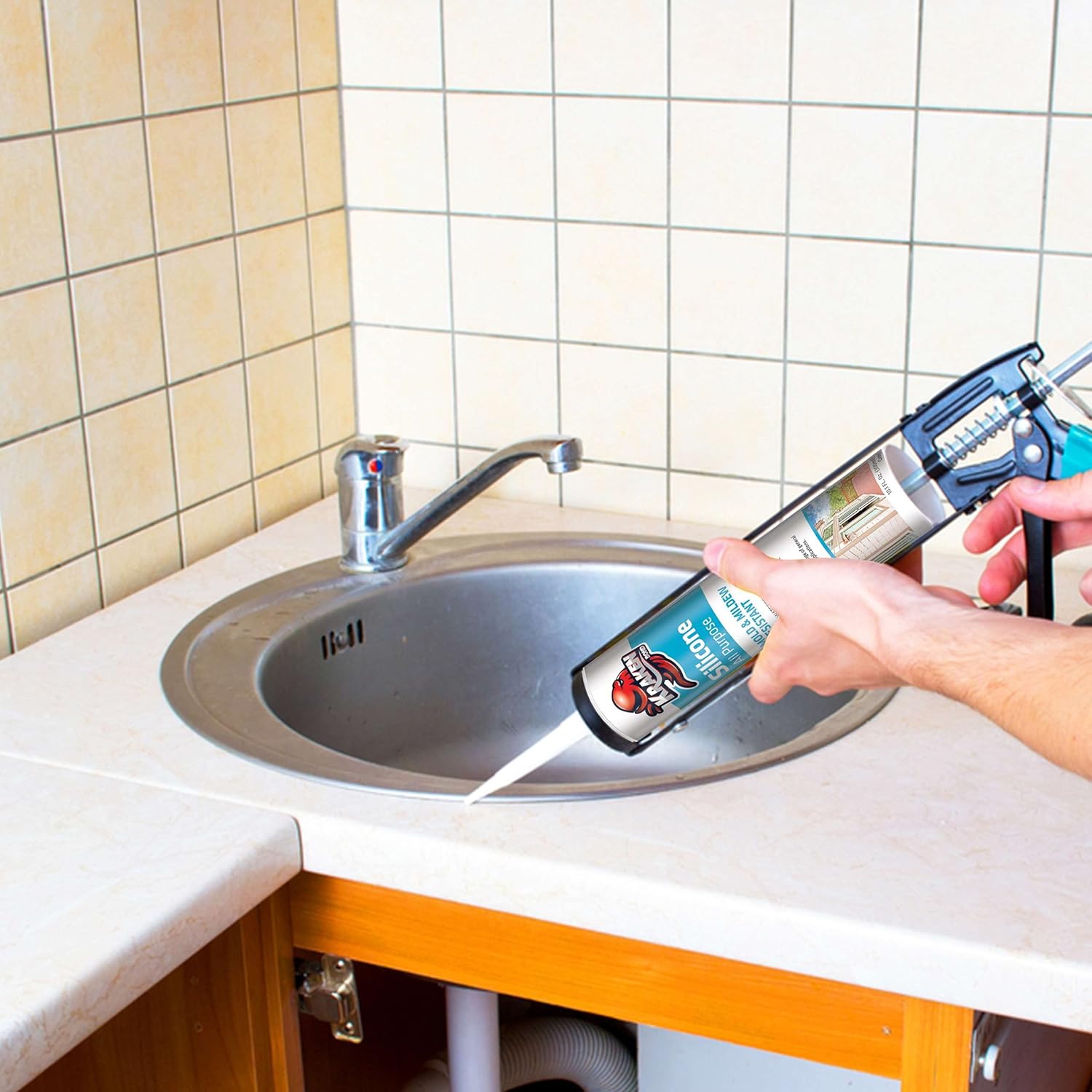 Kraken Bond RTV – Calafateo de silicona gris  (1 x 10.1 onzas líquidas) 100% gris para cocina y baño, calafateo impermeable para tina, calafateo de