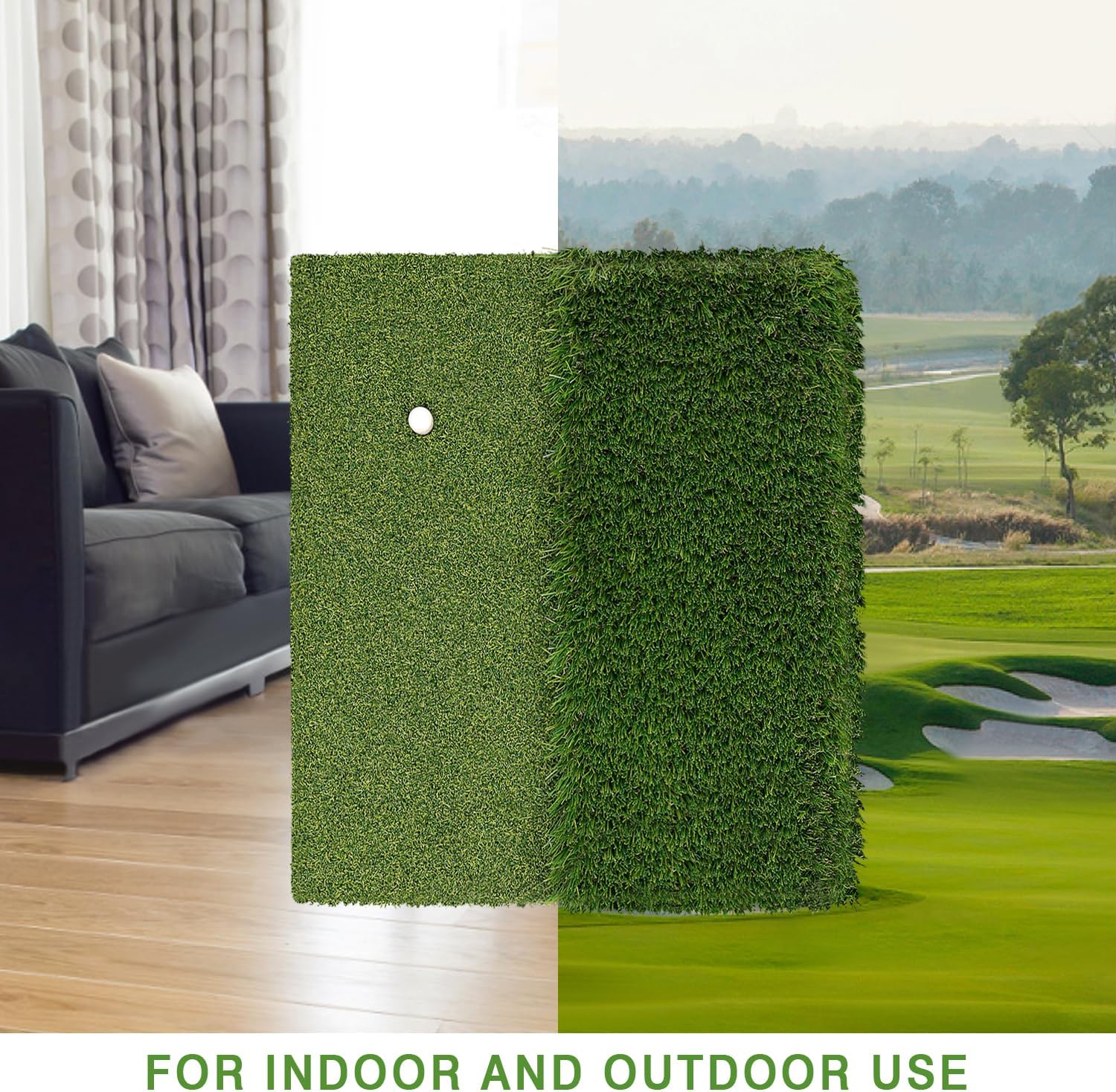 Alfombrilla de golf de doble césped premium, acolchado de espuma de 0.394 in con respaldo de goma, tapete de práctica de golf para entrenamiento en