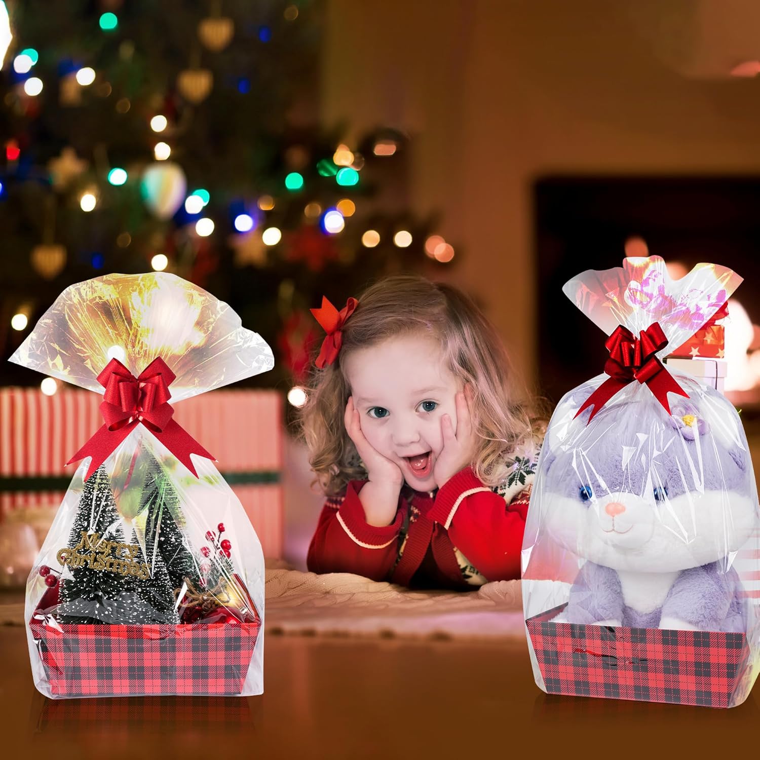 Kolewo4ever Juego de 36 cestas de Navidad de regalo de 8 x 10 pulgadas, cestas de regalo vacías para llenar con cesta vacía, bolsas de cesta, lazos