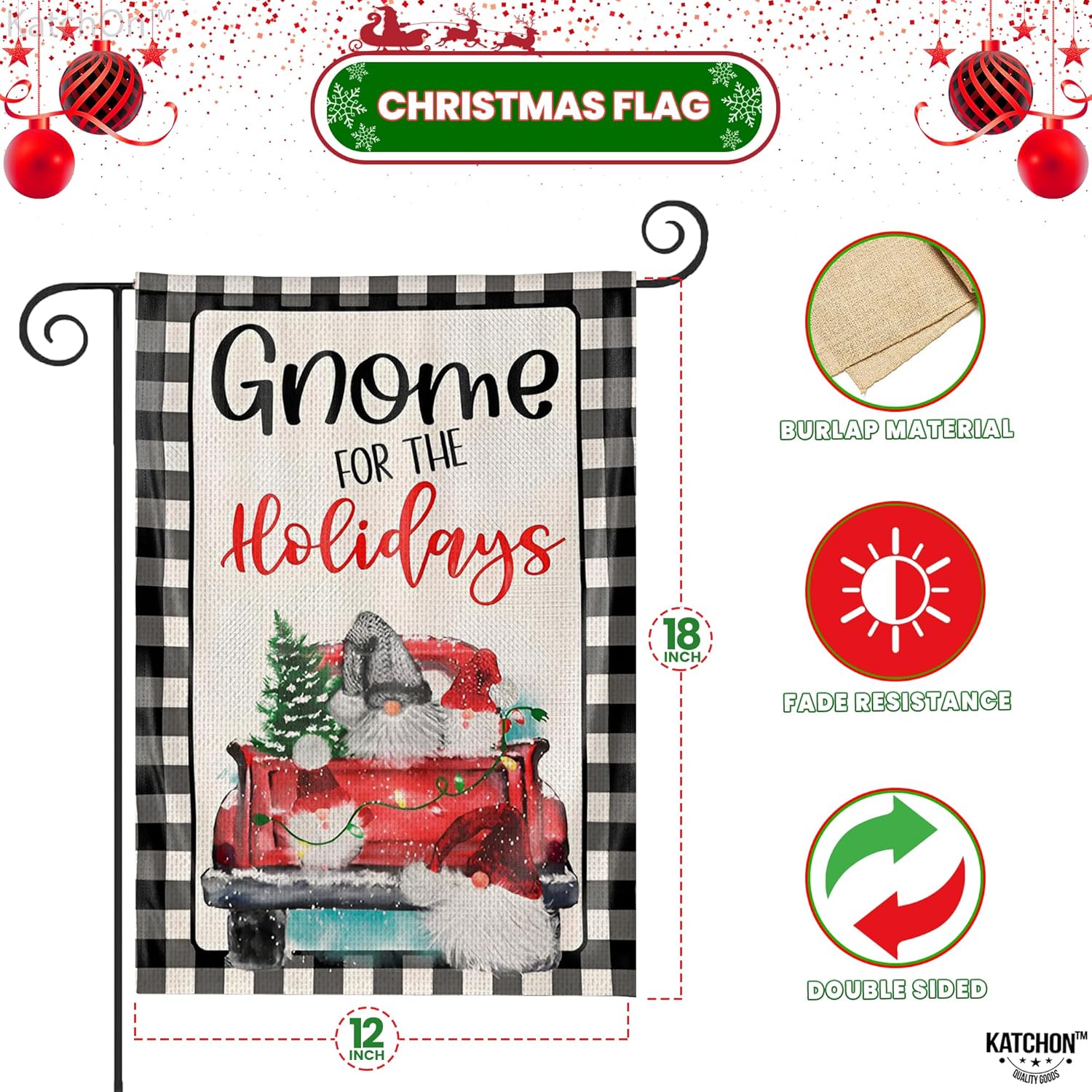 KatchOn, Gnome Christmas Garden Flags for Outside – 12×18 Inch, Double Sided  Christmas Yard Flag for Outside Christmas Decorations  Merry Christmas