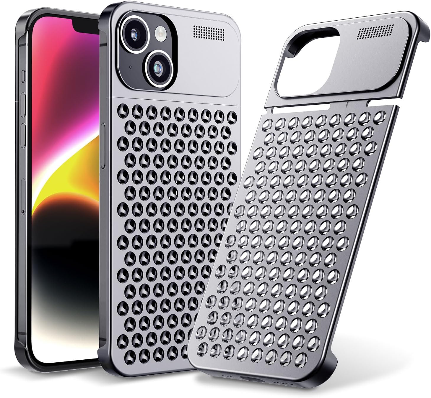 Arae Funda de aluminio para iPhone 14  iPhone 13, disipación de calor anticaídas, funda delgada antiarañazos para iPhone 14iPhone 13, gris