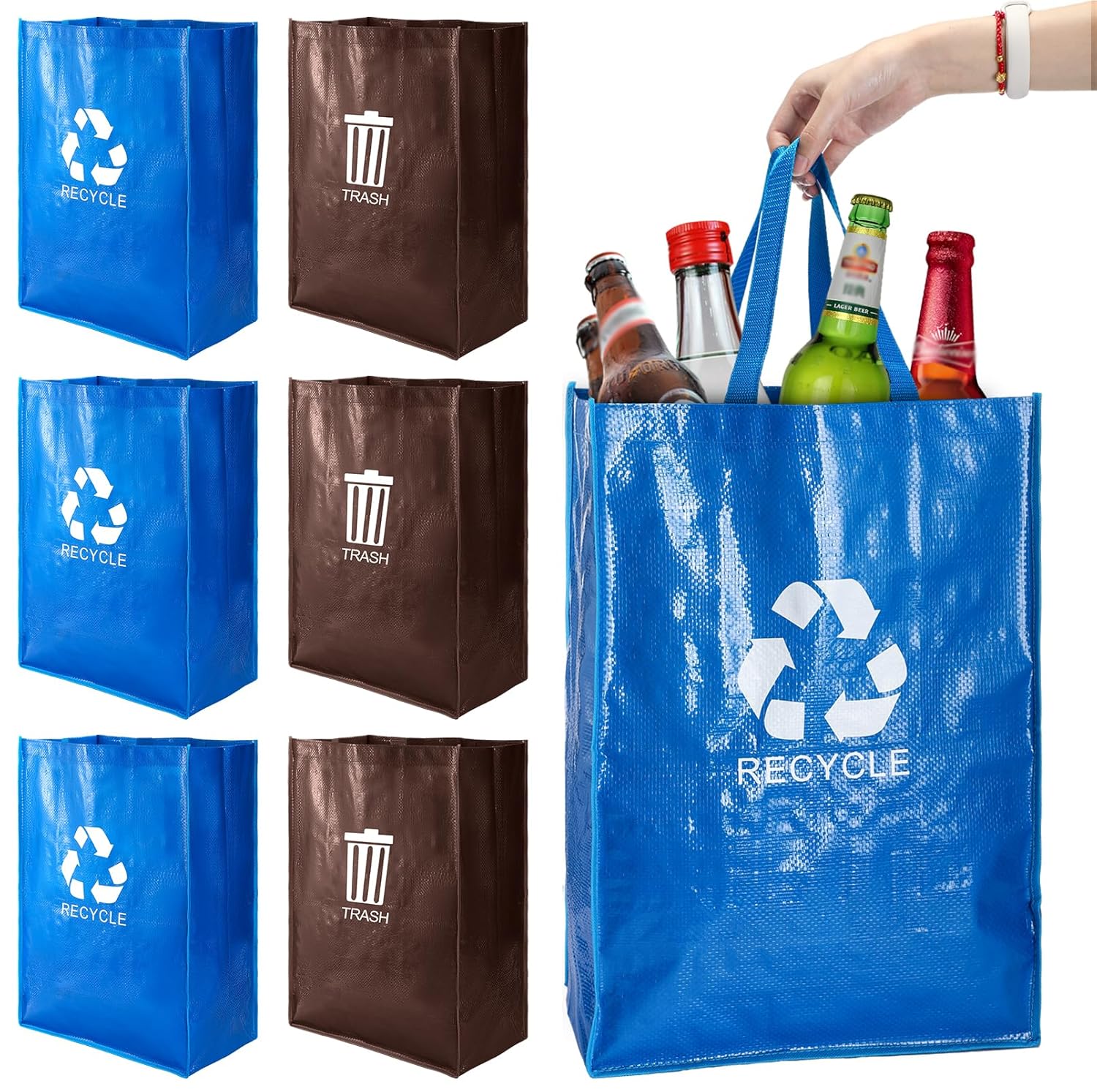 Paterr 6 bolsas de reciclaje reutilizables de 40 litros, bolsas separadas de reciclaje para reciclaje, organizador de clasificación de basura de