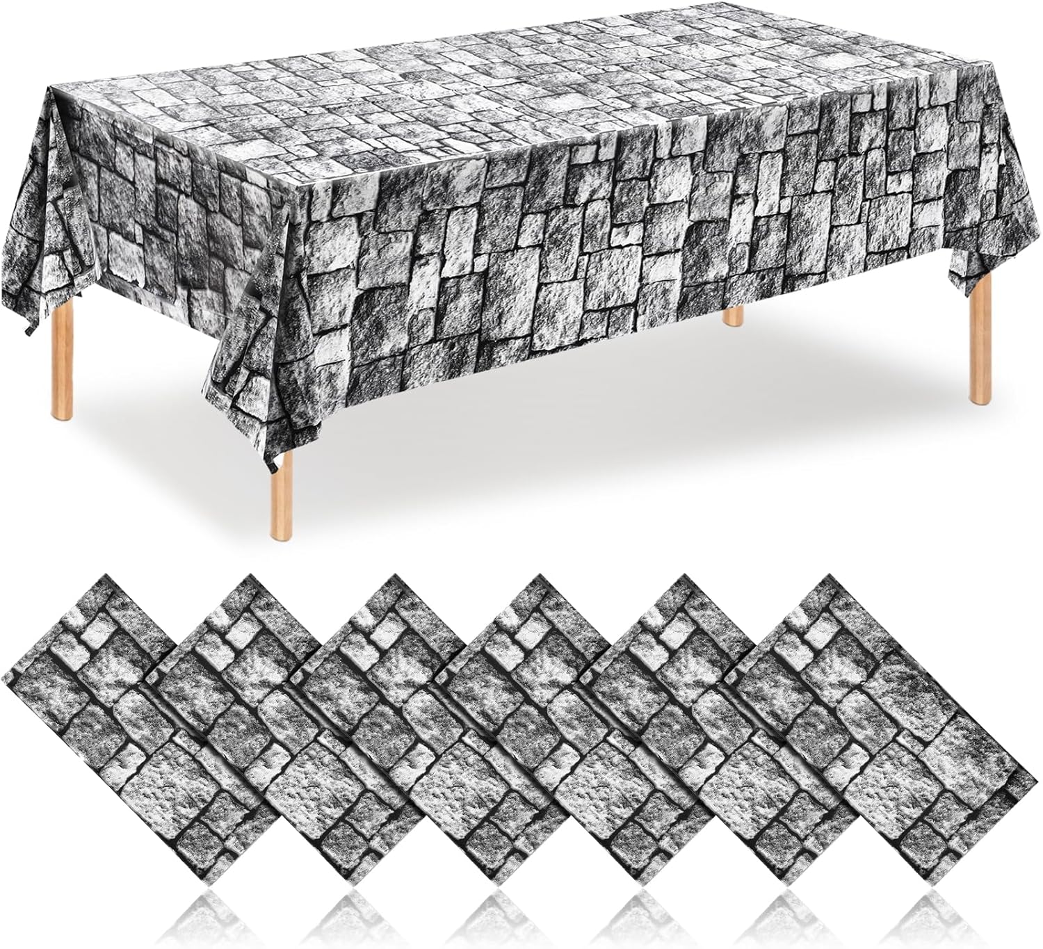 Manteles de pared con temática medieval, suministros desechables de plástico con piedra de ladrillo, fundas de mesa de pared de ladrillo para