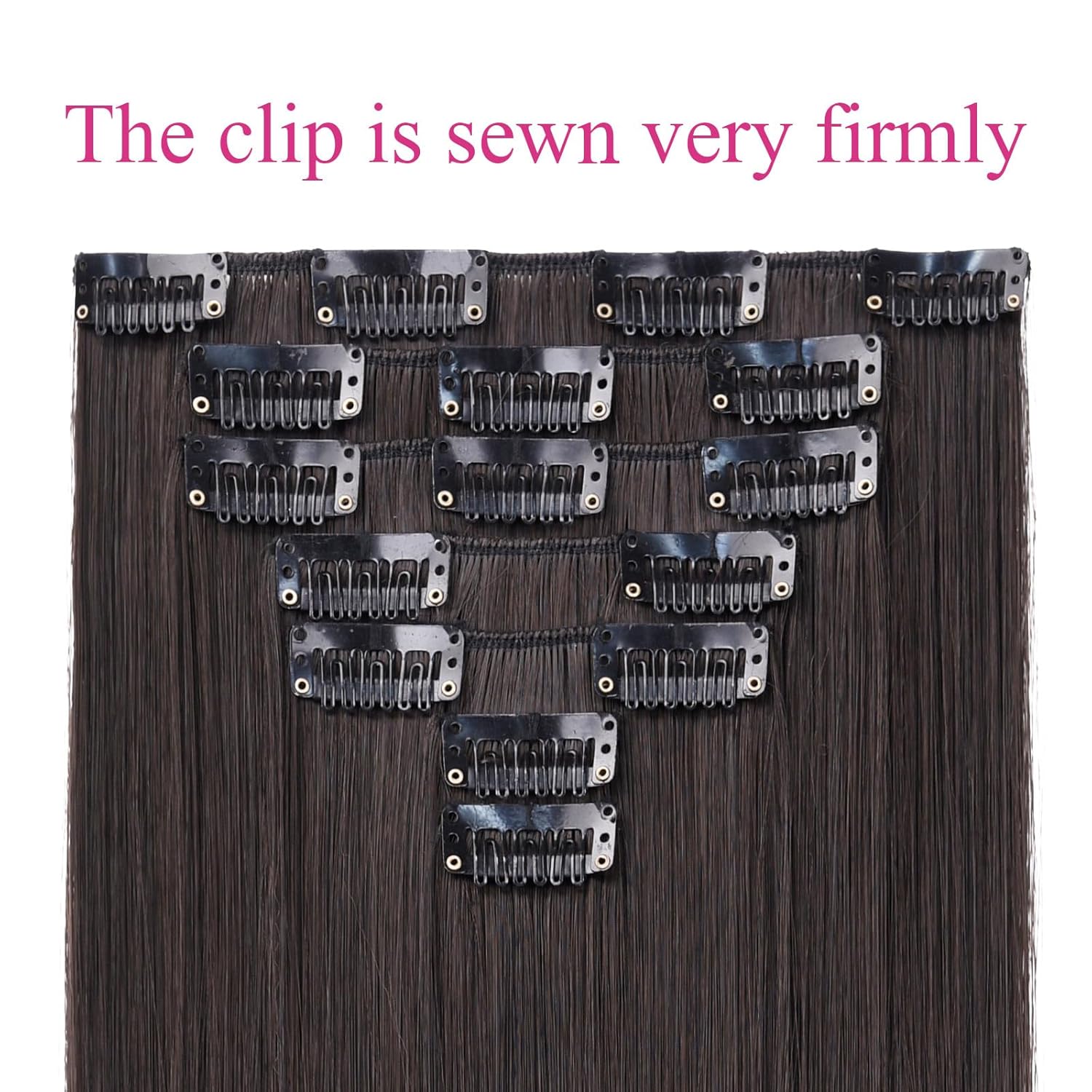 SYXLCYGG Extensiones de cabello castaño, extensiones de cabello castaño oscuro de 22 pulgadas con pinzas, lacio, esponjoso y sin enredos, piezas de