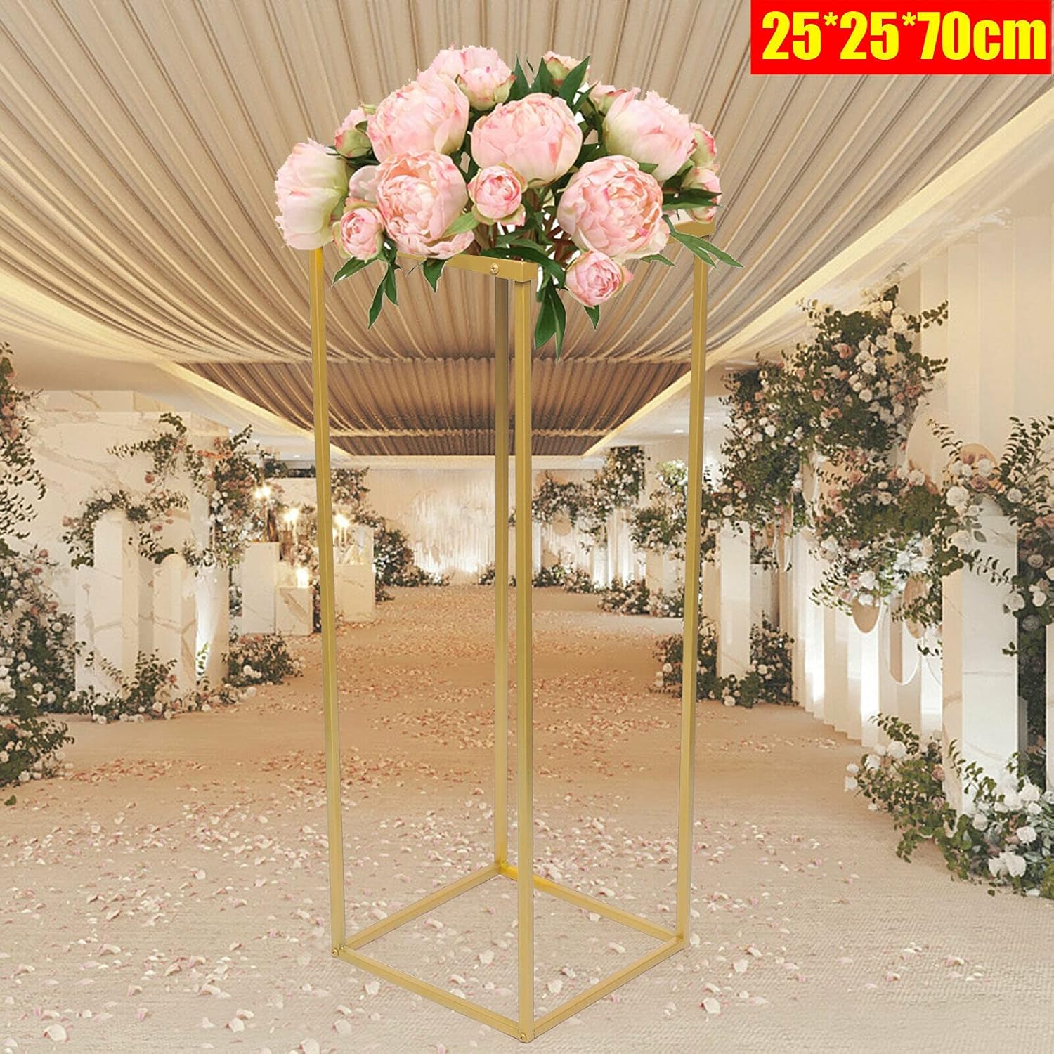 Columna de jarrón dorado para boda, soporte de metal para flores, soporte geométrico de columna para boda, fiesta, cena, centro de mesa, jarrones de