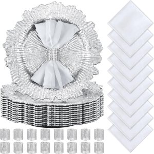 72 platos de carga a granel, 24 cargadores de platos de arrecife floral de 13 pulgadas con 24 servilleteros y 24 servilletas de tela, cargadores de 72 platos de carga a granel, 24 cargadores de platos de arrecife floral de 13 pulgadas con 24 servilleteros y 24 servilletas de tela, cargadores de