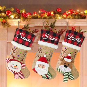 Medias de Navidad familiares personalizadas, medias de Navidad personalizadas con nombre, arpillera a cuadros de Navidad 3D muñeco de Medias de Navidad familiares personalizadas, medias de Navidad personalizadas con nombre, arpillera a cuadros de Navidad 3D muñeco de
