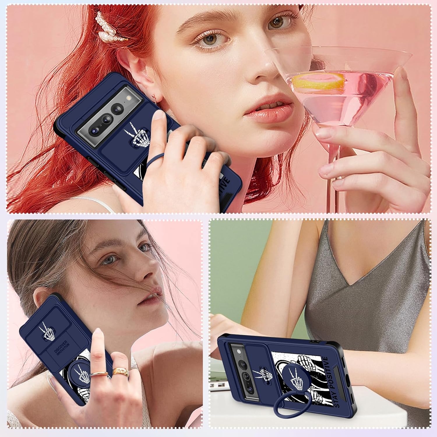 Funda 2 en 1 para Google Pixel 7 Pro para linda funda de teléfono con calavera de esqueleto, divertido y aterrador, diseño de terror gótico