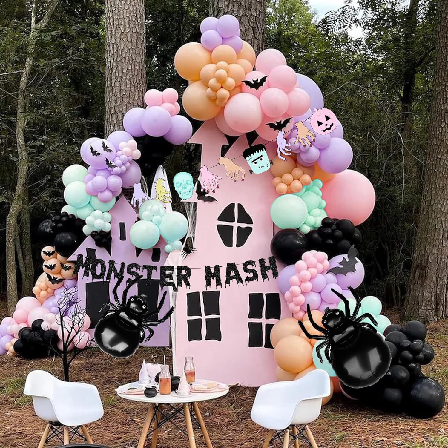 Kit de arco de guirnalda de globos de monstruo de Halloween, globos negros, morados, verdes con globos de papel de aluminio, pancarta de monstruo
