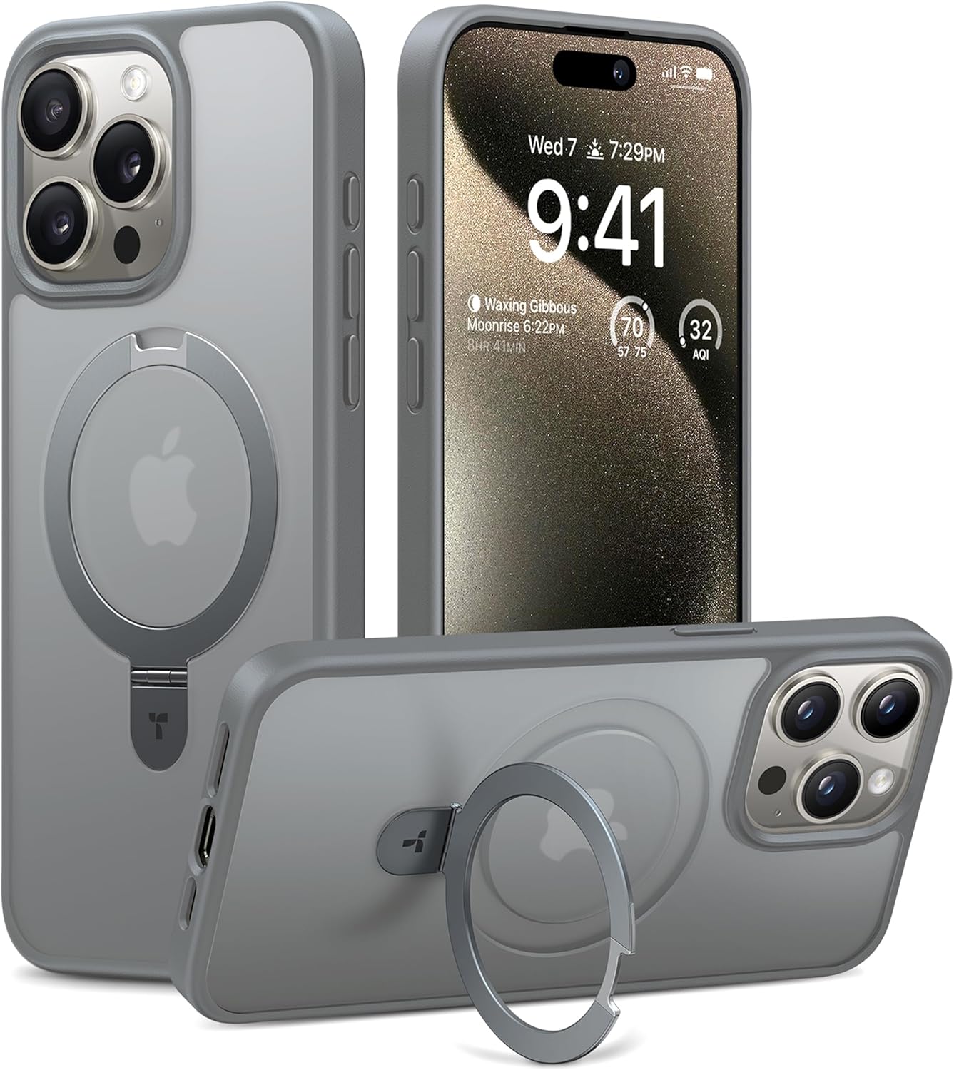TORRAS Funda ultra magnética para iPhone 15 Pro con soporte resistente, 12 pies de grado militar a prueba de golpes y compatible con MagSafe
