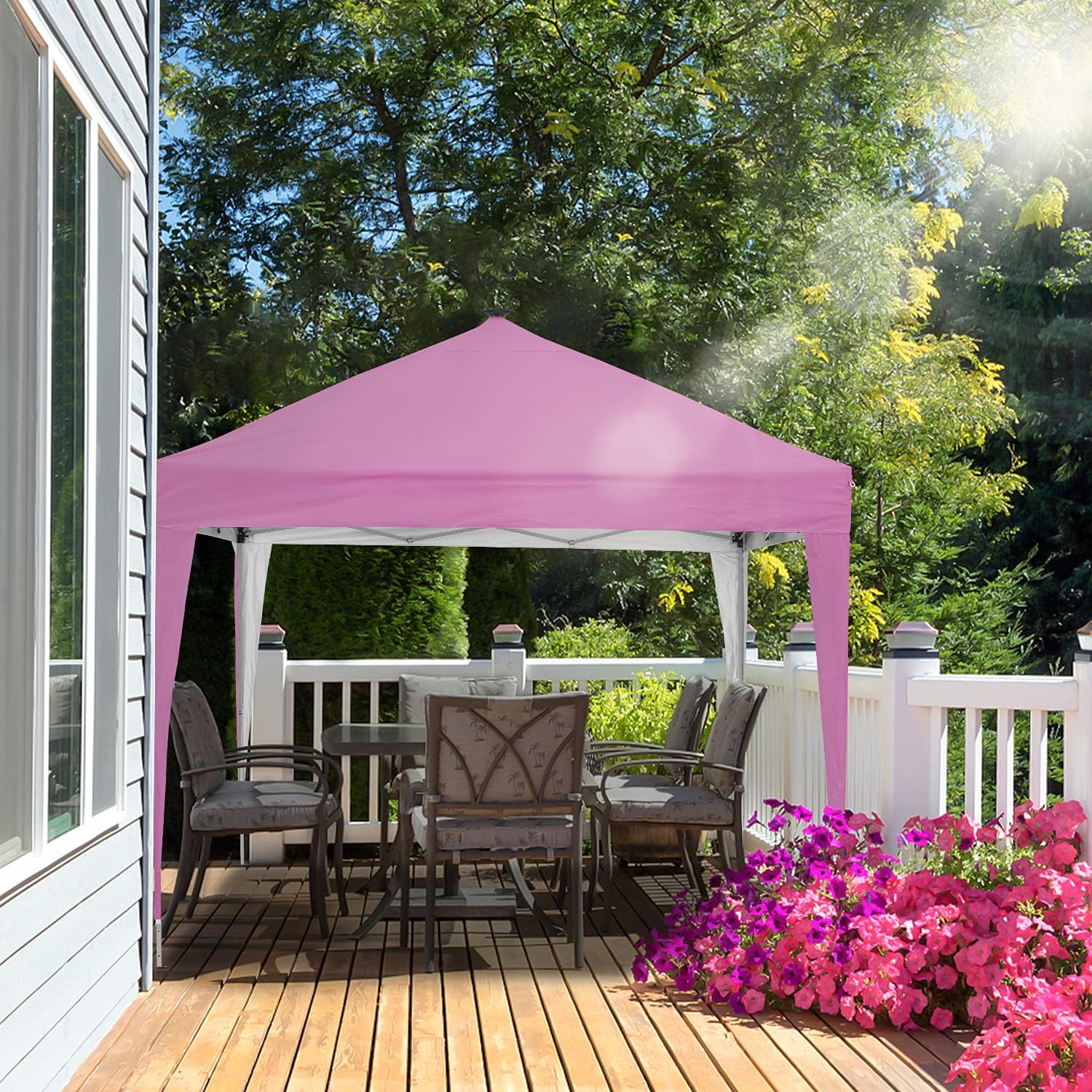 Tienda de campaña con toldo desplegable de 10 x 10 pies, luz LED, portátil, para fiesta trasera, color rosa
