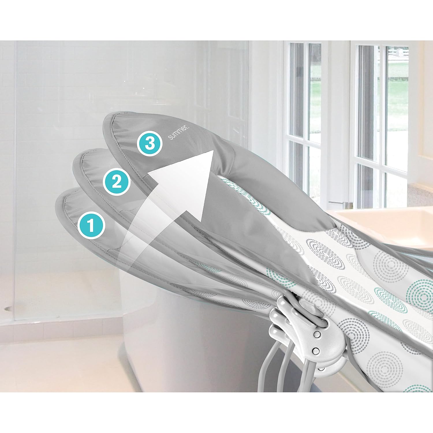 Summer Infant Asiento de baño de lujo para bebé, soporte ajustable para fregadero o bañera, incluye 3 posiciones reclinables, puntos punteados