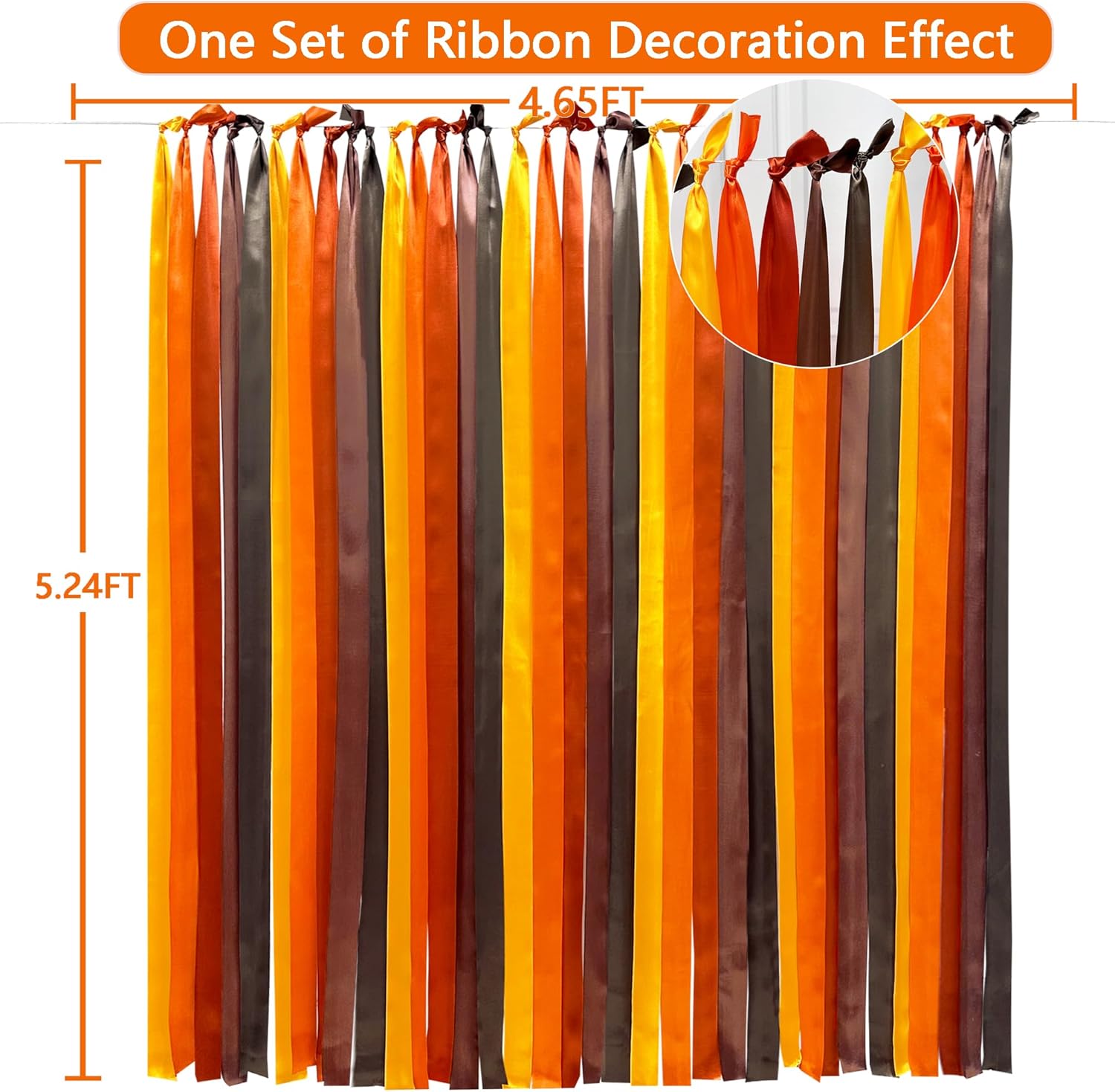 Decoraciones de fiesta de otoño, color marrón degradado, naranja, amarillo, cinta de satén con fondo de 197 pies x 1.97 pulgadas de ancho, guirnalda