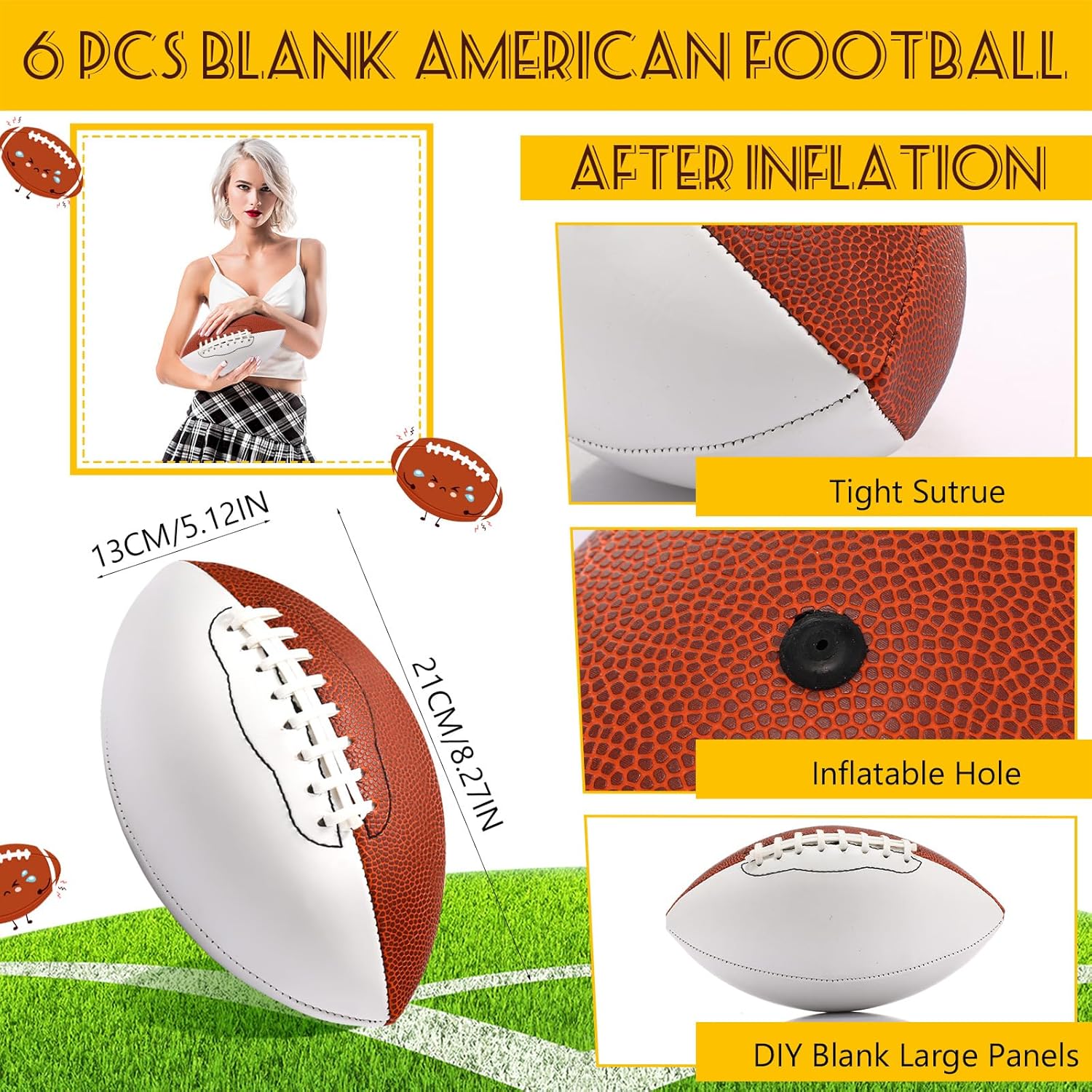 Jenaai Autograph Football Blank Mini Football Autograph American Football con 2 paneles marrones y 2 blancos Trofeo de fútbol personalizado para