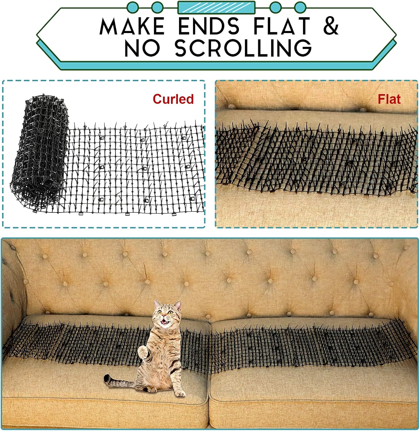 Zopeal 1 rollo de 158 x 12 pulgadas1 rollo de espigas para gatos que mantienen al perro fuera del sofá, tapete disuasorio para gatos, valla con