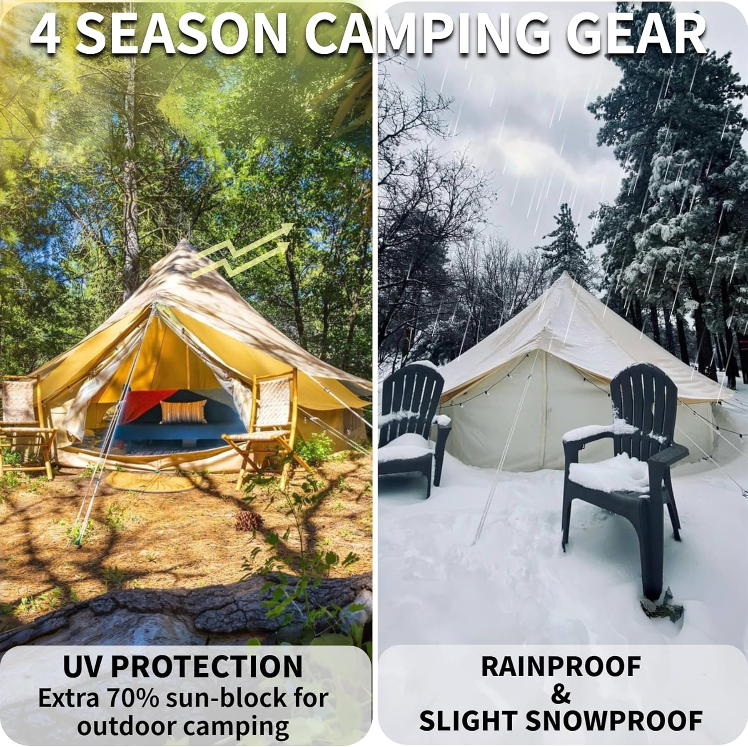 DANCHEL OUTDOOR Tienda de campaña impermeable con gato de estufa, mosca de lluvia para 4 estaciones, lona de huella de tienda de yurta para 4