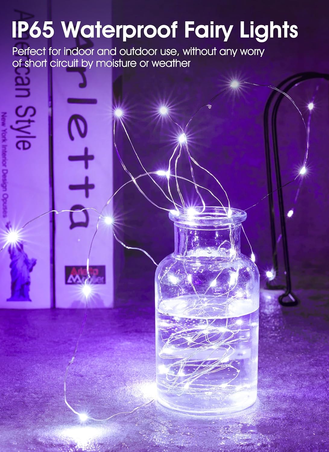 Minetom Paquete de 6 luces de hadas a pilas, 7 pies, 20 LED, impermeables, alambre plateado, luces de luciérnaga impermeables para manualidades,