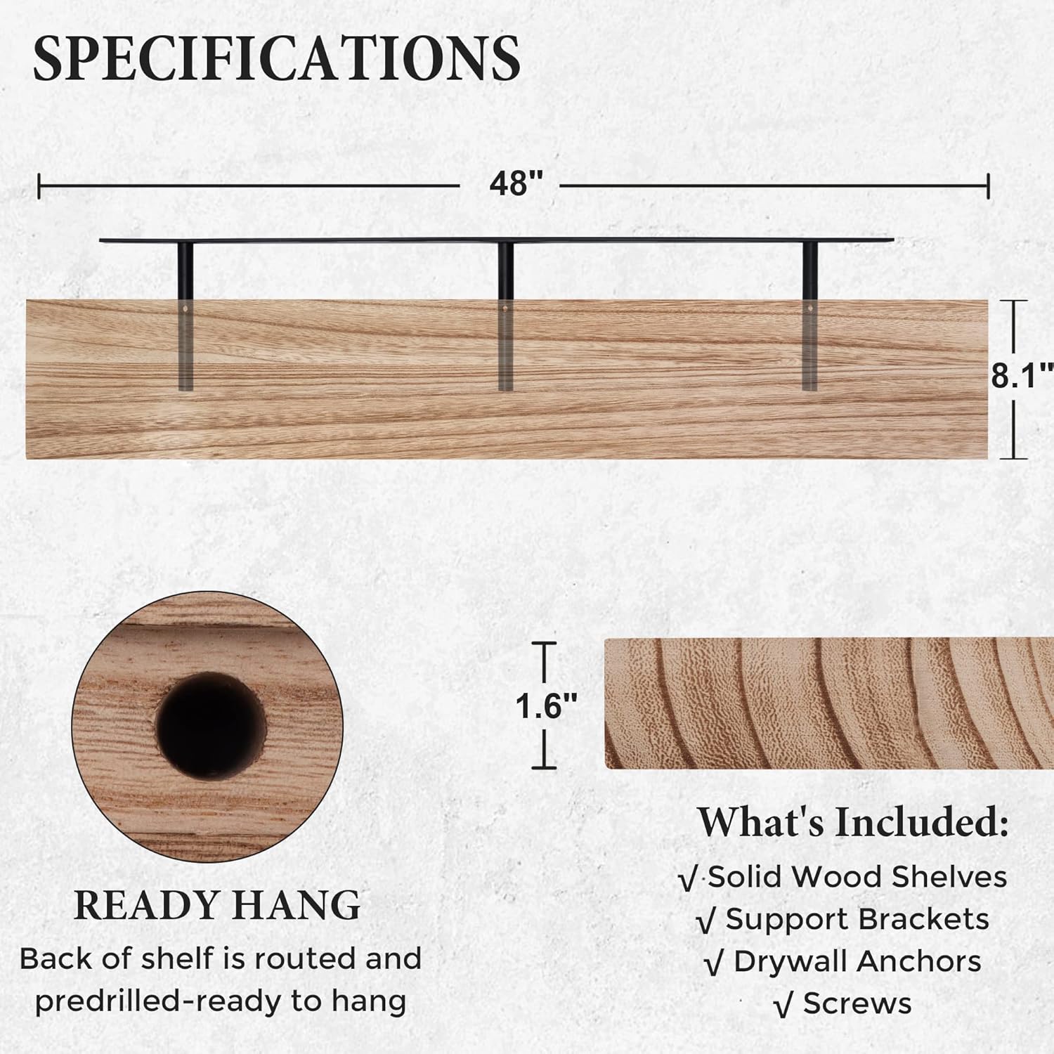 Axeman Estantes flotantes, estantes de pared de madera maciza rústica de 8 pulgadas de profundidad para almacenamiento, estantería de exhibición