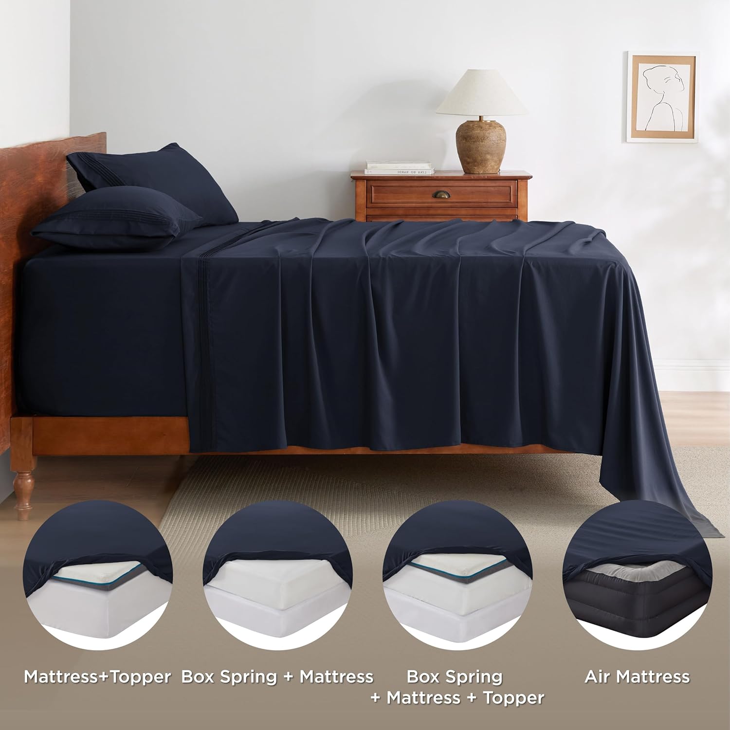 Bedsure Juego de sábanas tamaño individual de bolsillo profundo, se adapta a colchones de hasta 21 pulgadas de grosor, sábanas de colchón de aire de