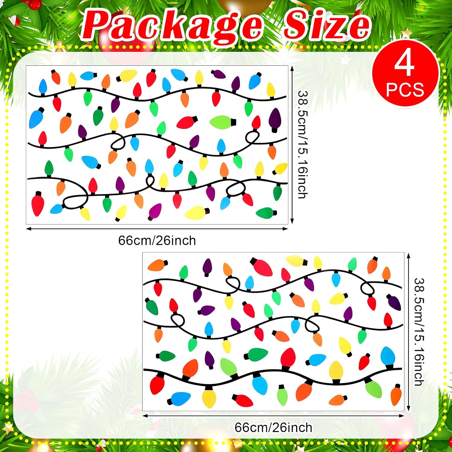 Cholemy 4 hojas de calcomanías de pared de Navidad, calcomanías de bombilla de Navidad, calcomanías de bombillas de colores, suministros de fiesta,