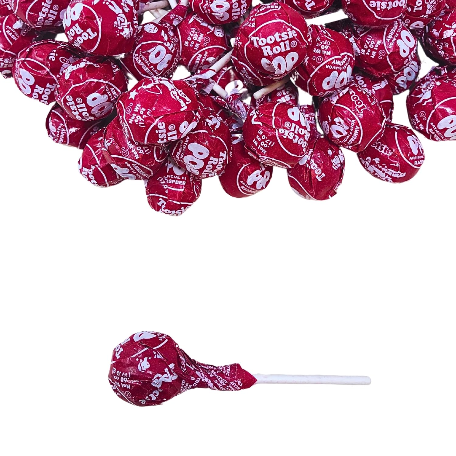 Caramelos a granel Tootsie Pops de frambuesa roja, 120 unidades de paletas de chupones variados, paquete de aproximadamente 5.47 libras (87.50