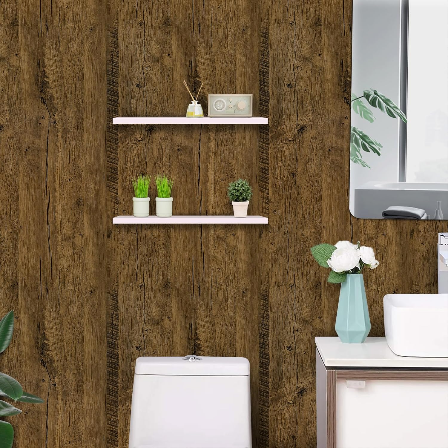 WENMER Papel de contacto de madera de 23.6 x 197 pulgadas, papel tapiz de madera marrón, autoadhesivo, extraíble, envoltura de vinilo de madera,