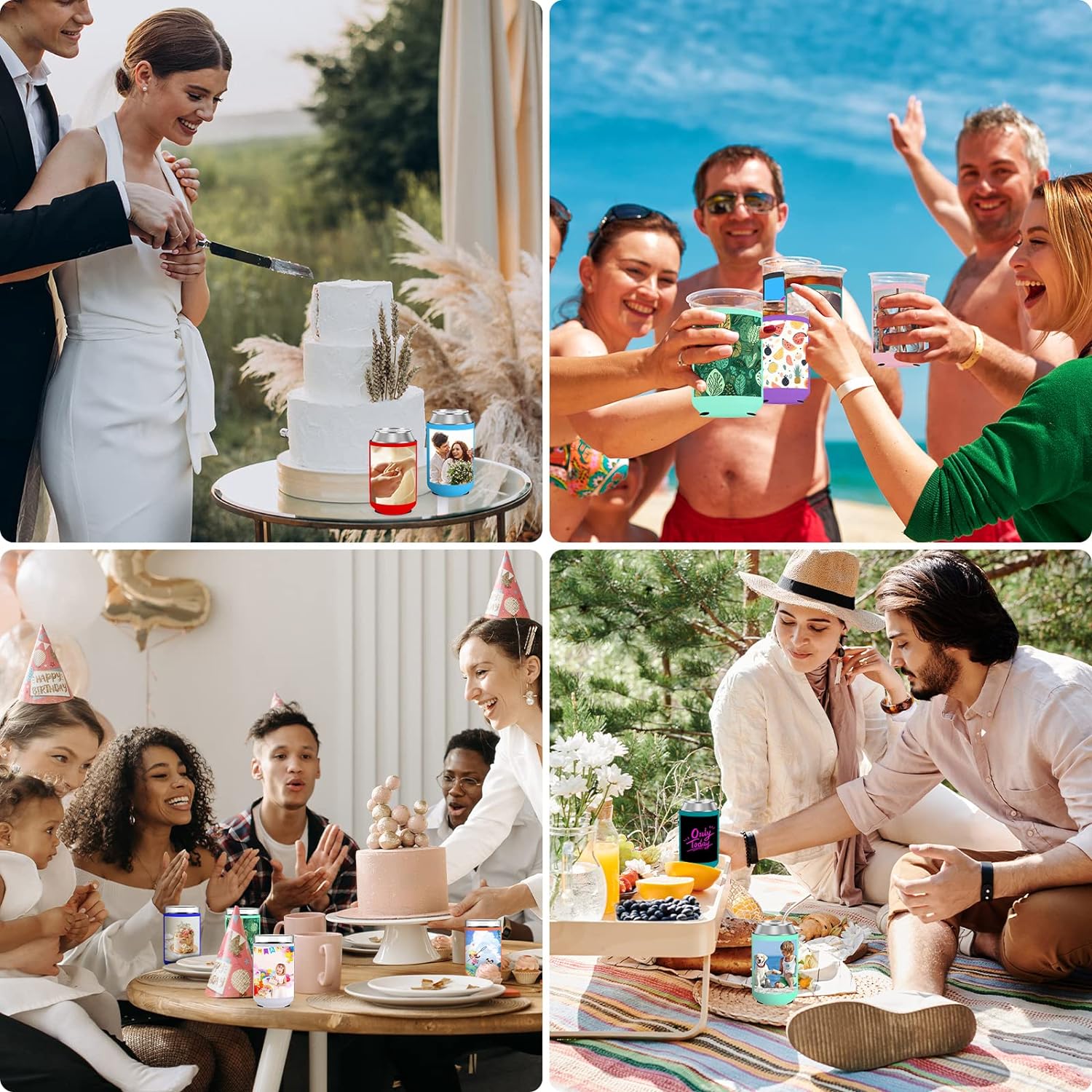 Paquete de 6 fundas de neopreno personalizadas para enfriar latas, paquete de 6 fundas aisladas personalizadas para latas de verano, playa,