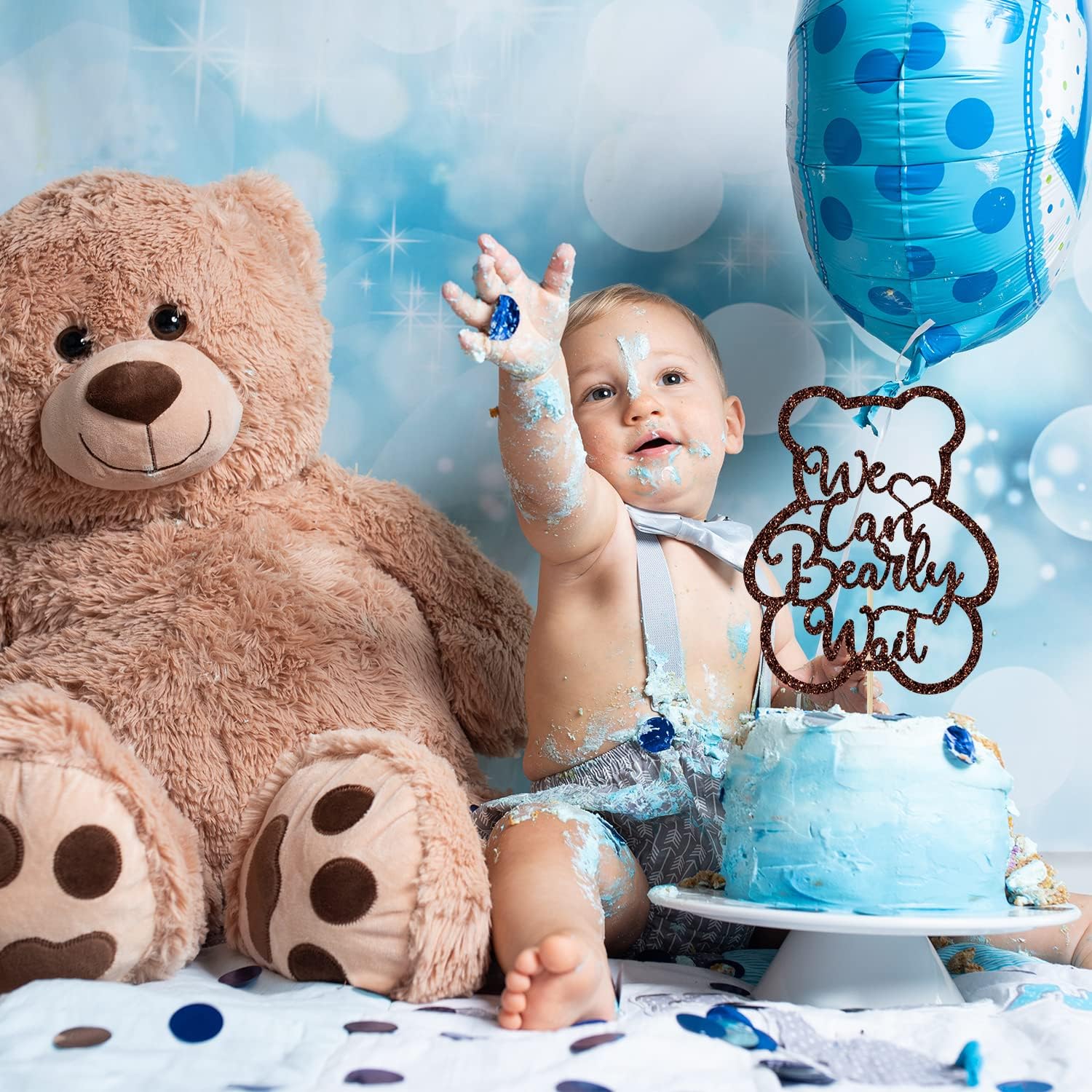 Decoración para tartas de We Can Bearly Wait con purpurina marrón, Welcome BabySweet BabyOh Baby, decoración de fiesta de revelación de género