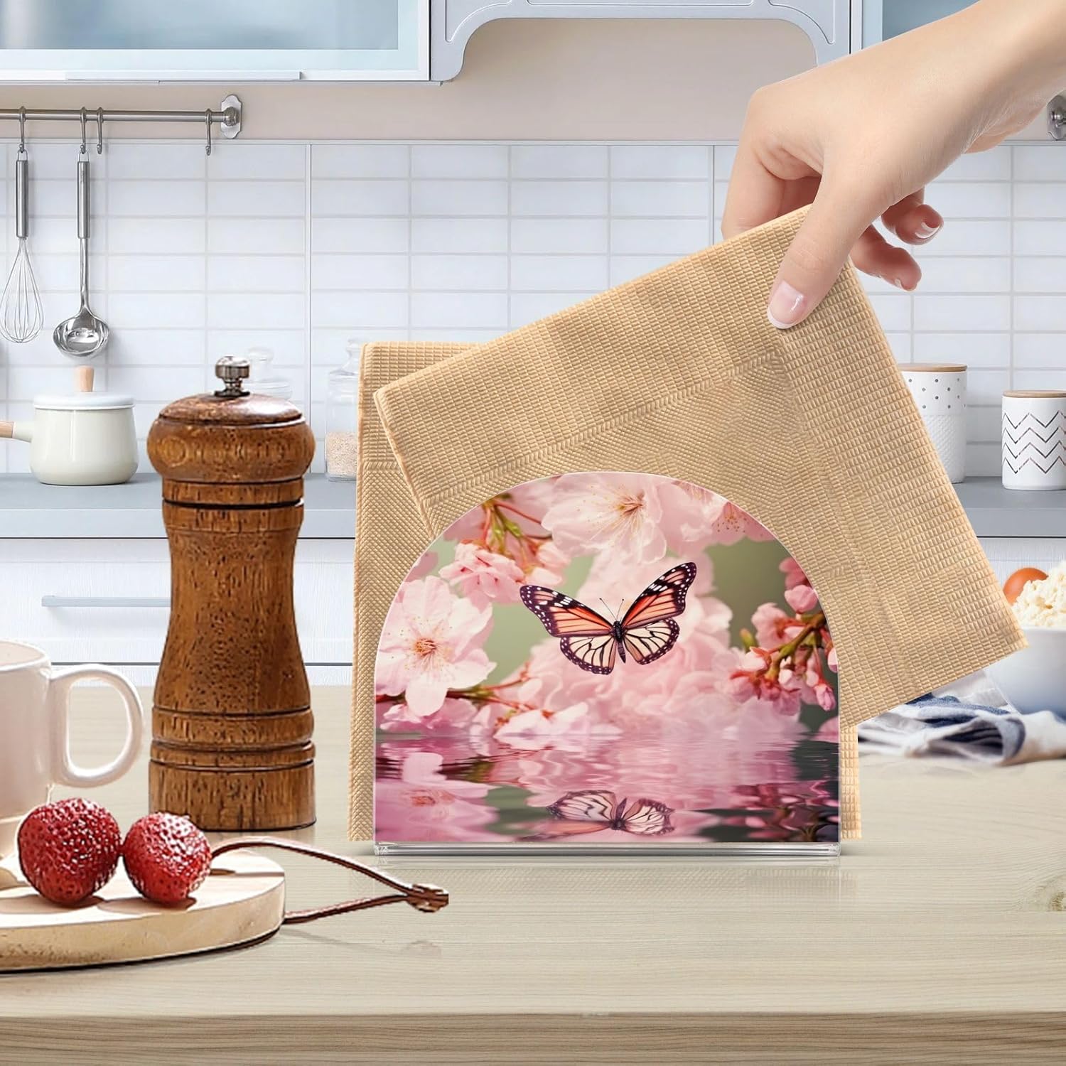 Napkin Holder Streamside Butterfly Napkin Holders for Tables, Clear Acrylic Napkin Holders Cocktail Napkin Holder for Kitchen Restaurant Bar Home