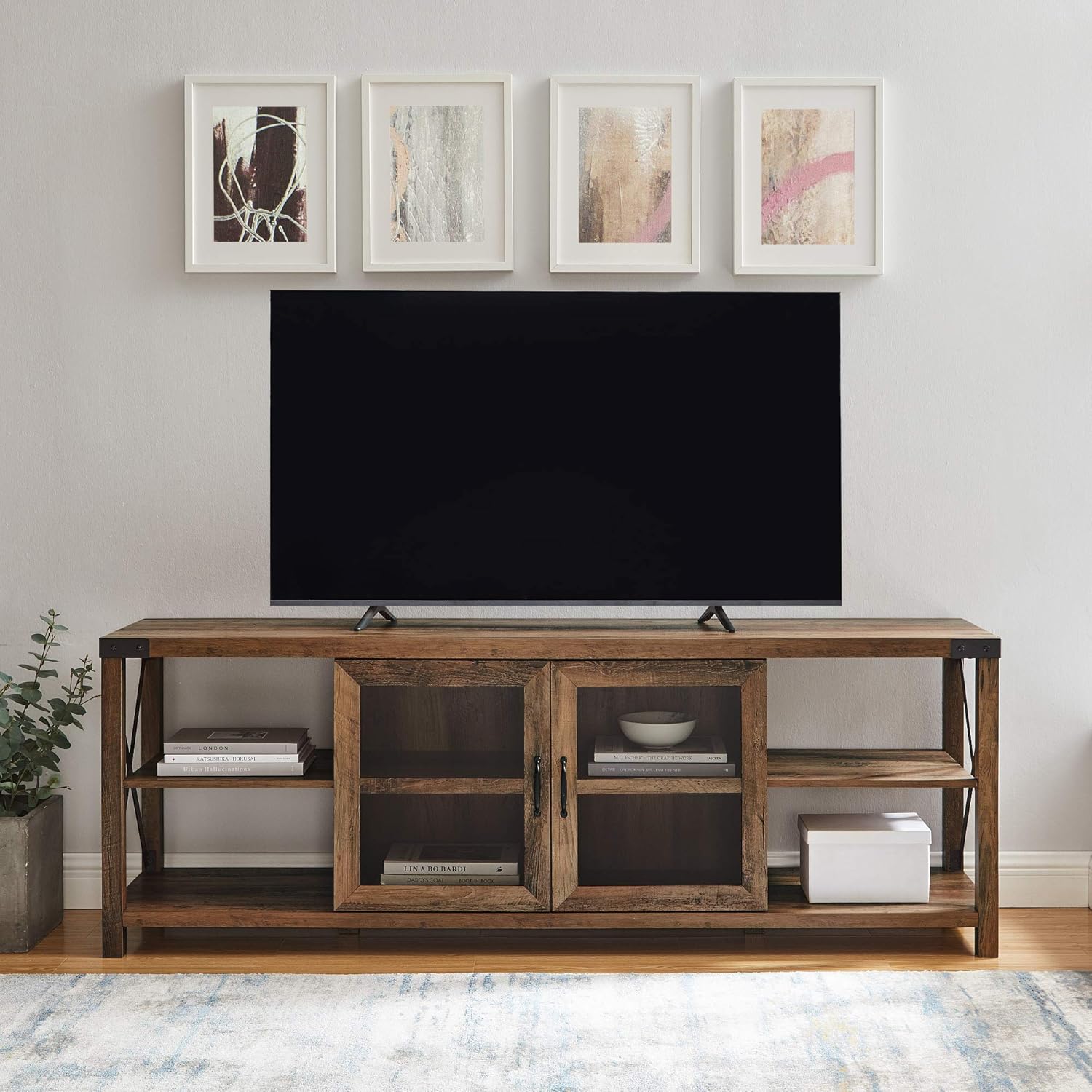 Walker Edison – Mueble de almacenamiento moderno, estilo casa de campo, de metal y madera, con laterales en X, para sala de estar, para TV de hasta