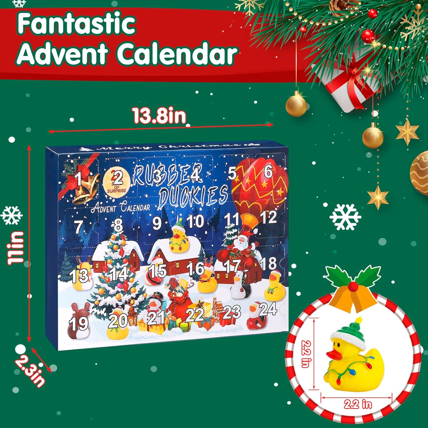 Calendario de Adviento 2023, calendario de Adviento de cuenta regresiva de Navidad de 24 días con 24 patos de goma, juguetes divertidos para niños,