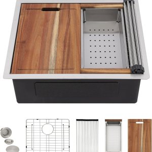 Fulorni – Fregadero de barra de montaje inferior 23 pulgadas x 19 pulgadas, estación de trabajo de acero inoxidable calibre 16, fregadero de cocina Fulorni – Fregadero de barra de montaje inferior 23 pulgadas x 19 pulgadas, estación de trabajo de acero inoxidable calibre 16, fregadero de cocina