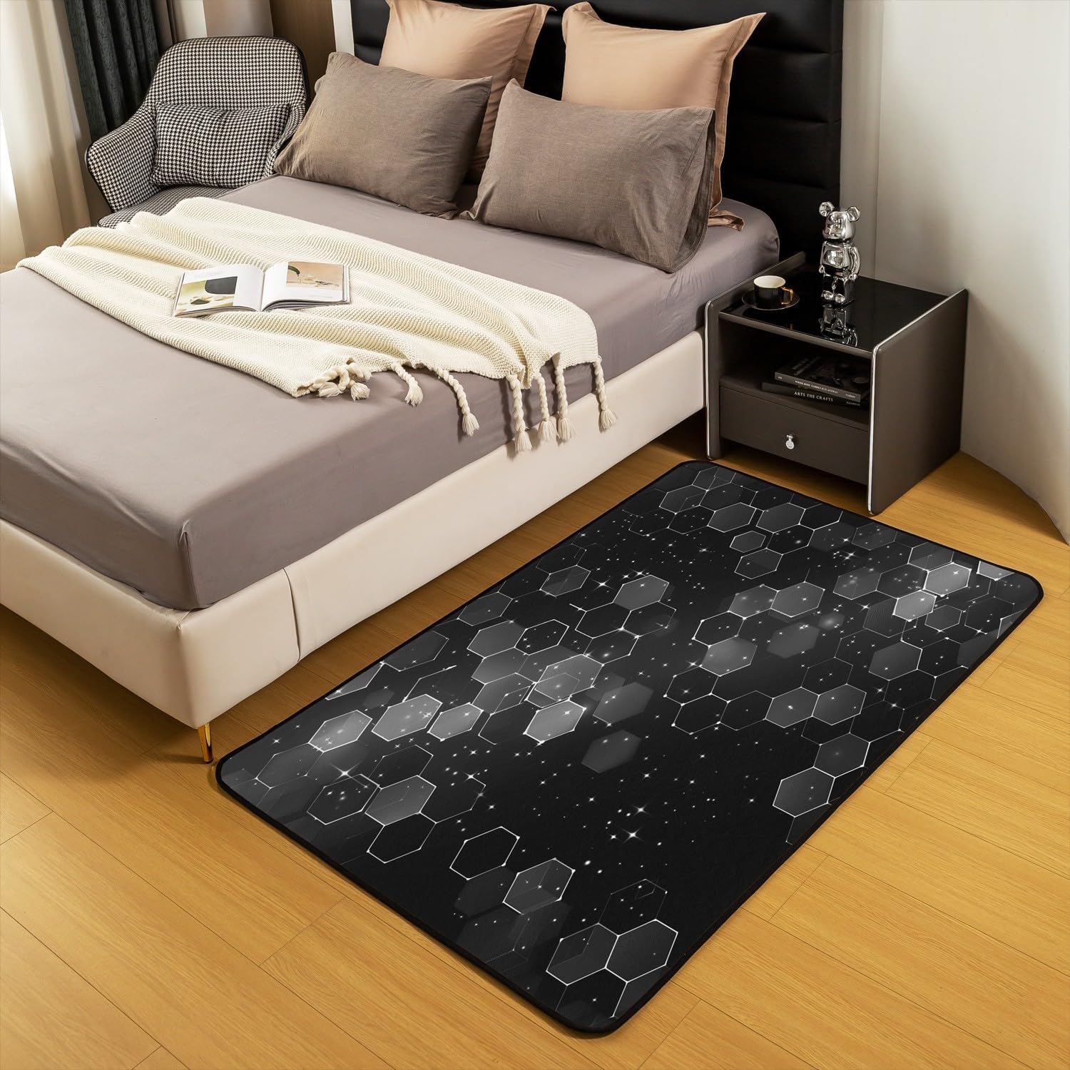 Alfombra de área de panal gris de 5 x 7 para niños, geométrica, decorativa, juego de alfombras hexagonales para sala de estar, decoración de