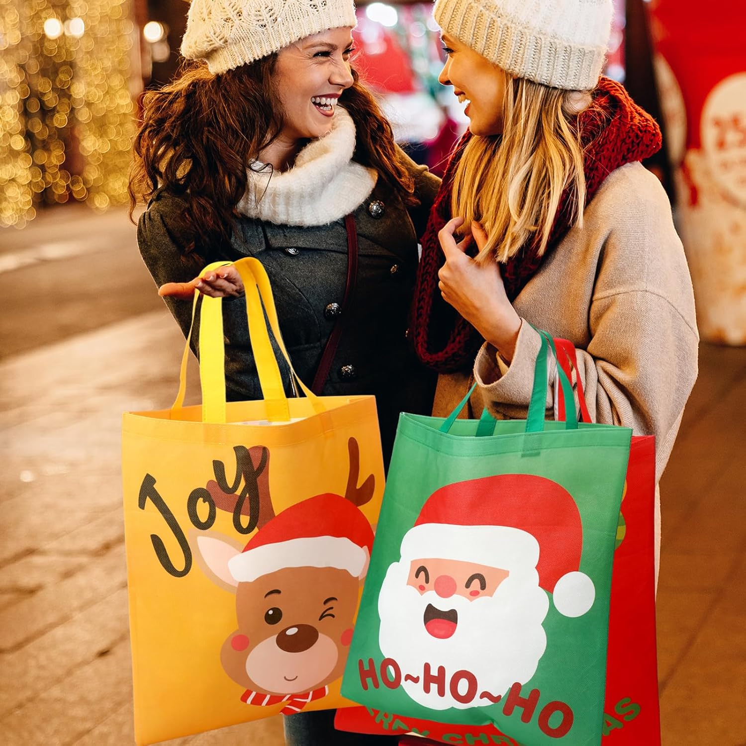 Clysee 48 bolsas grandes de Navidad a granel, bolsas de regalo de Navidad no tejidas con asas, bolsas de compras de comestibles de Navidad, bolsas