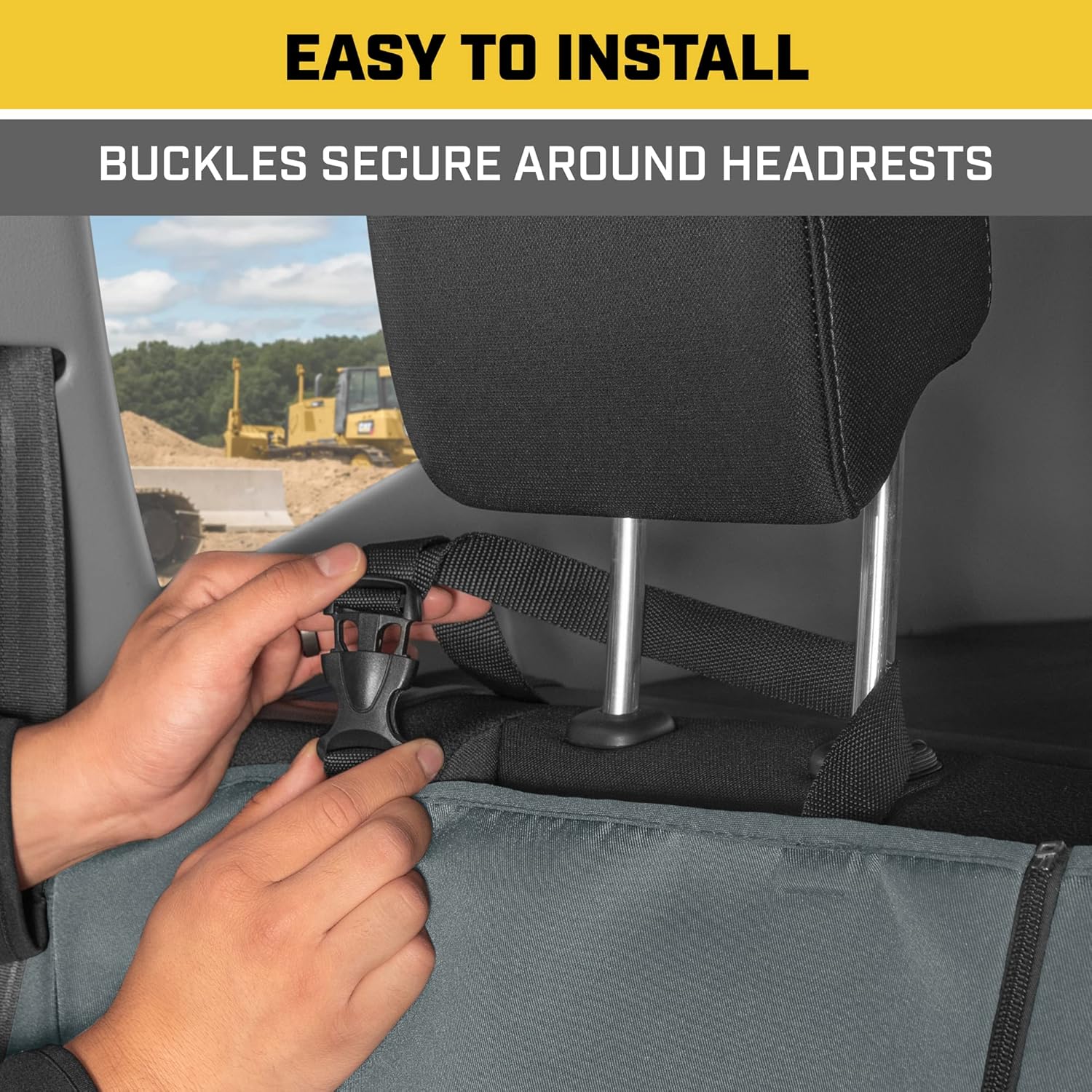 Cat Flexfit Funda de asiento trasero para coches, camiones SUV, protector de banco trasero dividido con cremallera y material de lona duradero,