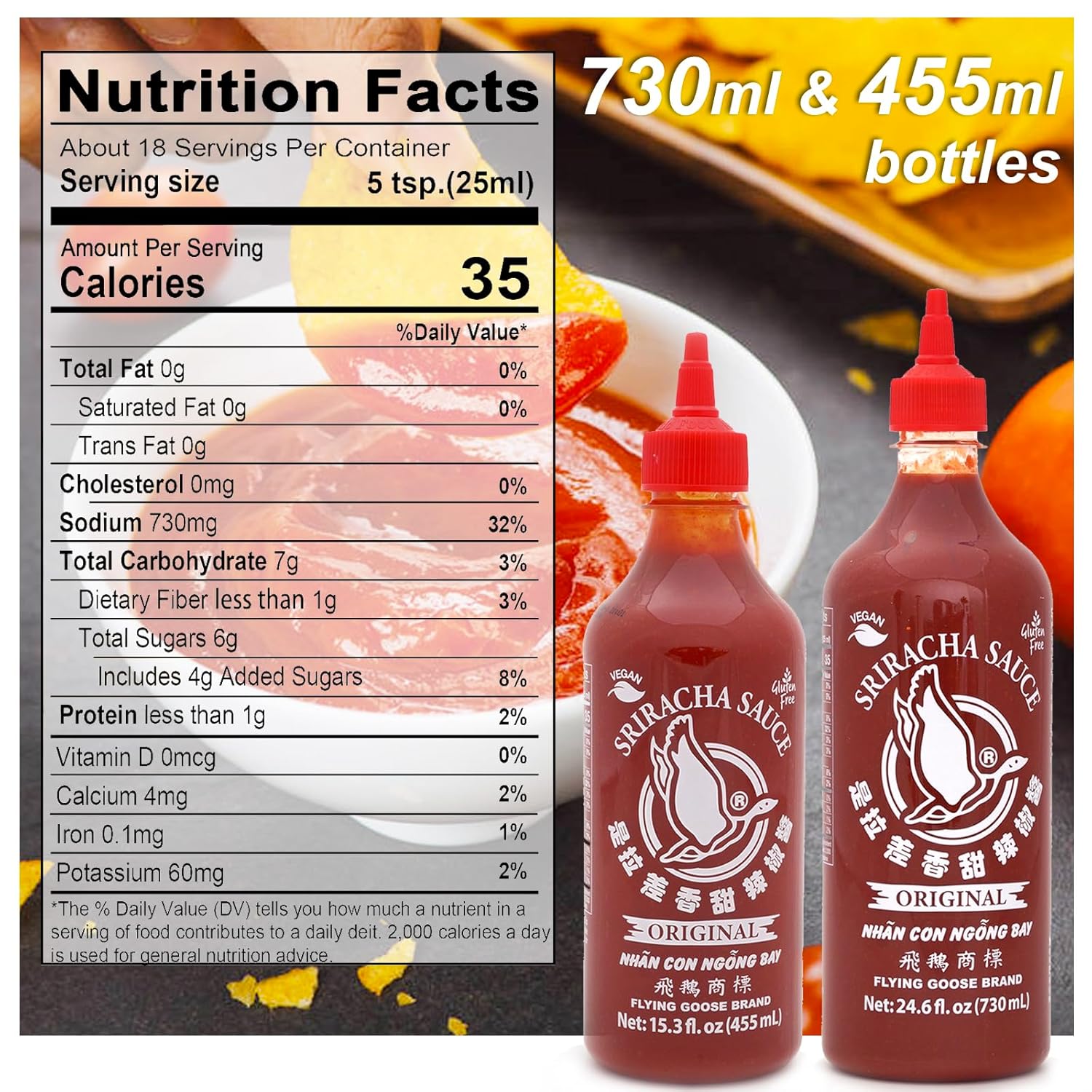 Flying Goose Salsa dulce Sriracha de 24.6 onzas, salsa de chile dulce Sriracha de Tailandia, sin gluten y vegana, sabor original en botella, 24.6